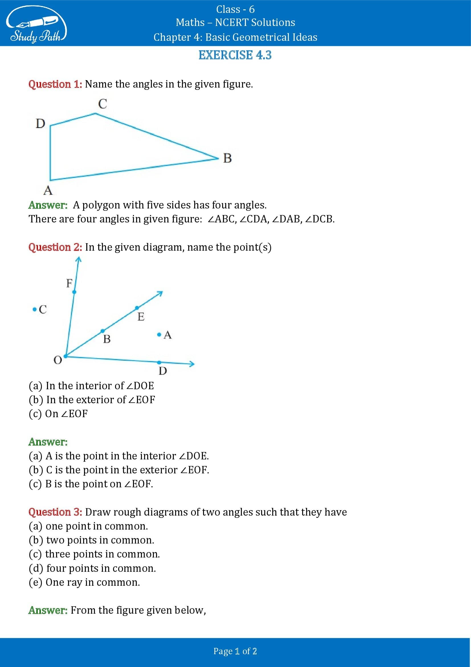 NCERT Solutions for Class 6 Maths Chapter 4 Basic Geometrical Ideas Exercise 4.3 00001