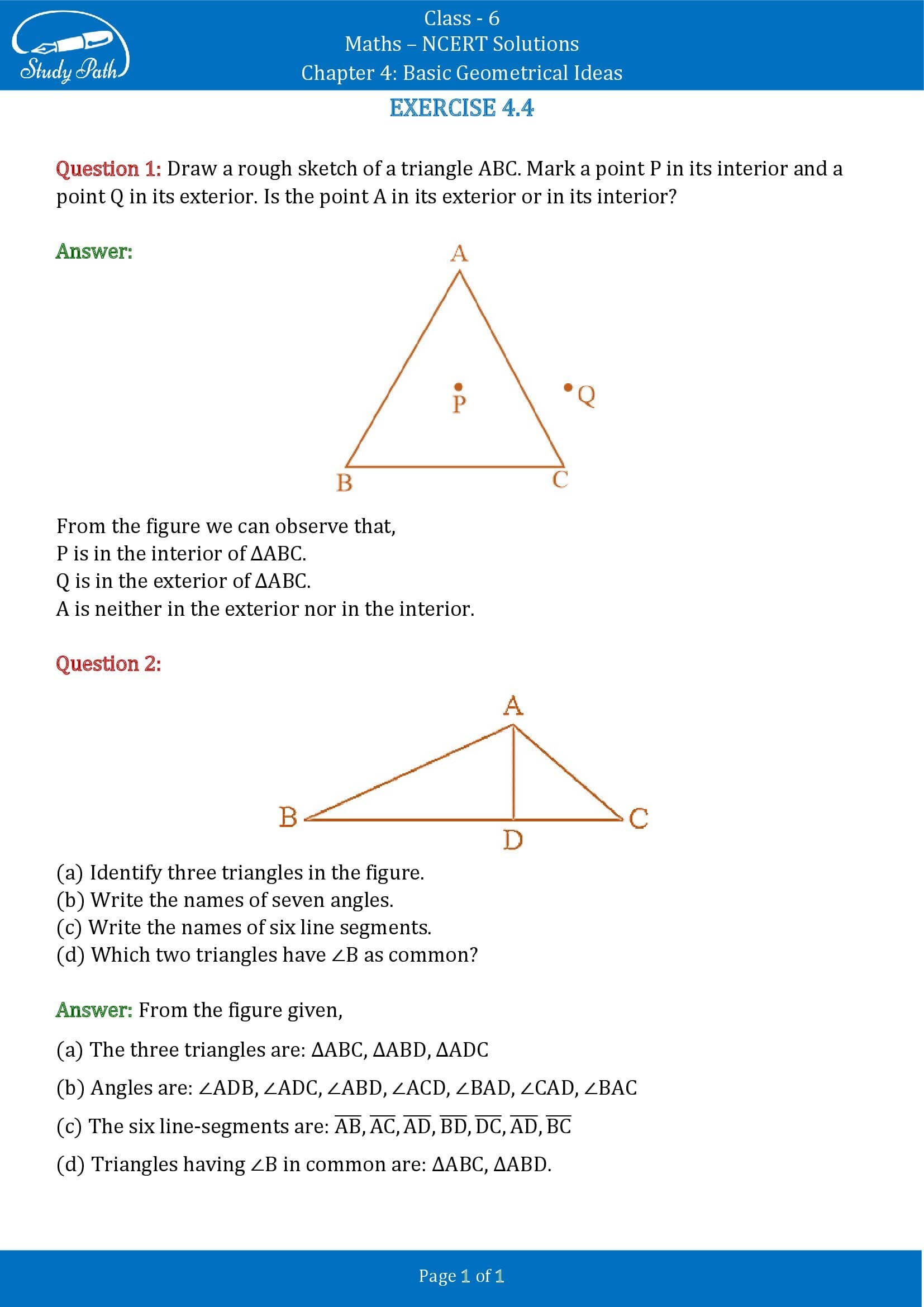 NCERT Solutions for Class 6 Maths Chapter 4 Basic Geometrical Ideas Exercise 4.4