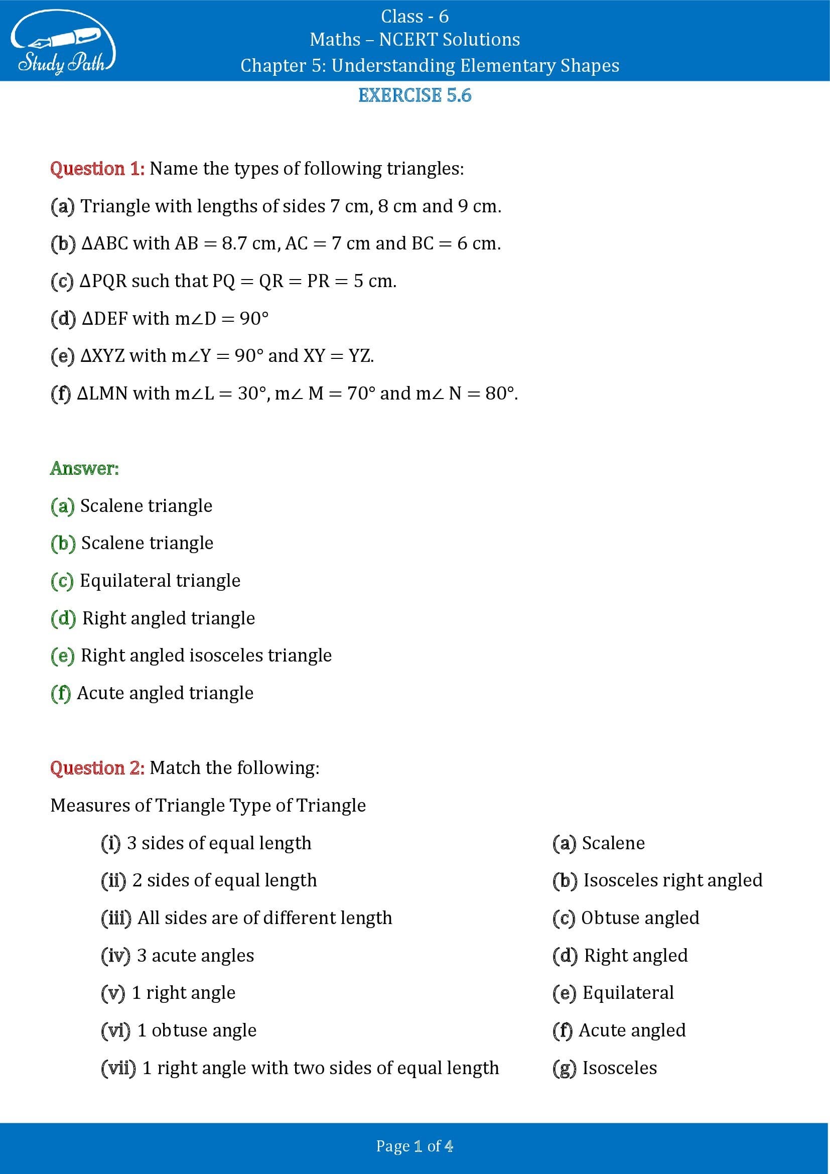 NCERT Solutions for Class 6 Maths Chapter 5 Understanding Elementary Shapes Exercise 5.6 00001