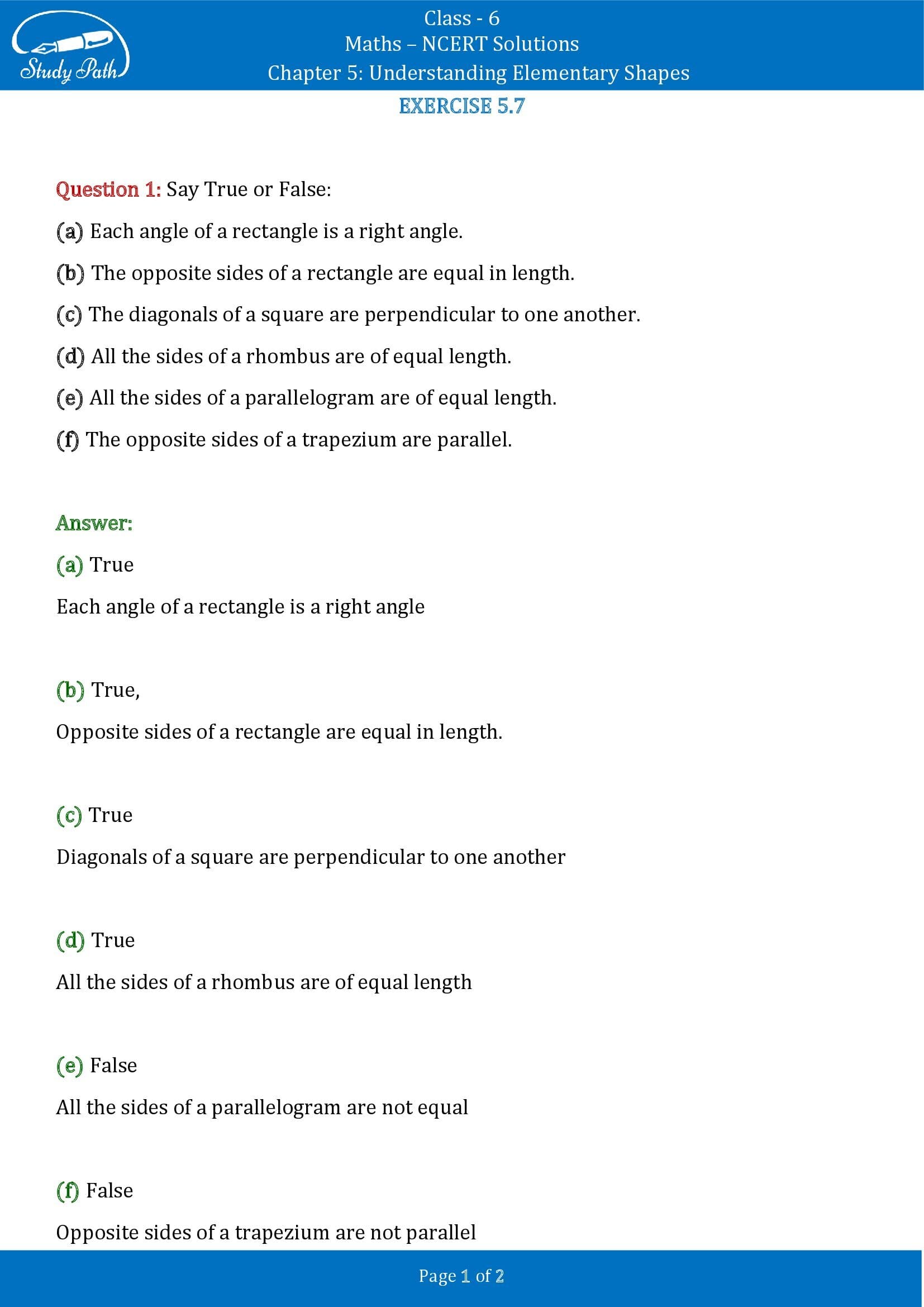 NCERT Solutions for Class 6 Maths Chapter 5 Understanding Elementary Shapes Exercise 5.7 00001