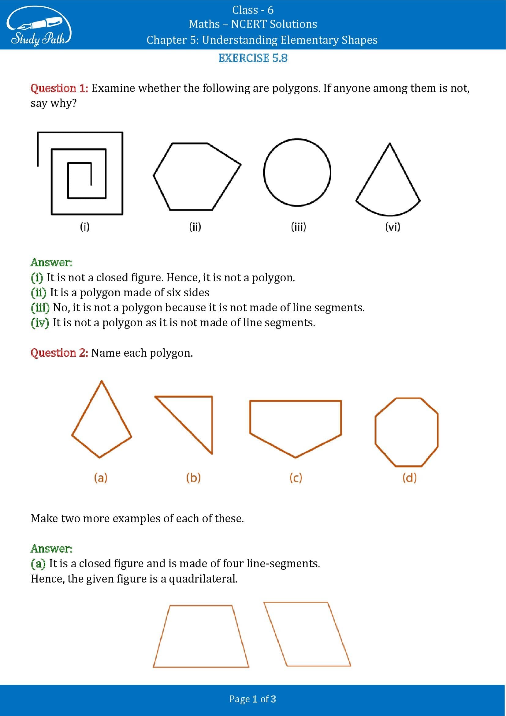 NCERT Solutions for Class 6 Maths Chapter 5 Understanding Elementary Shapes Exercise 5.8 00001