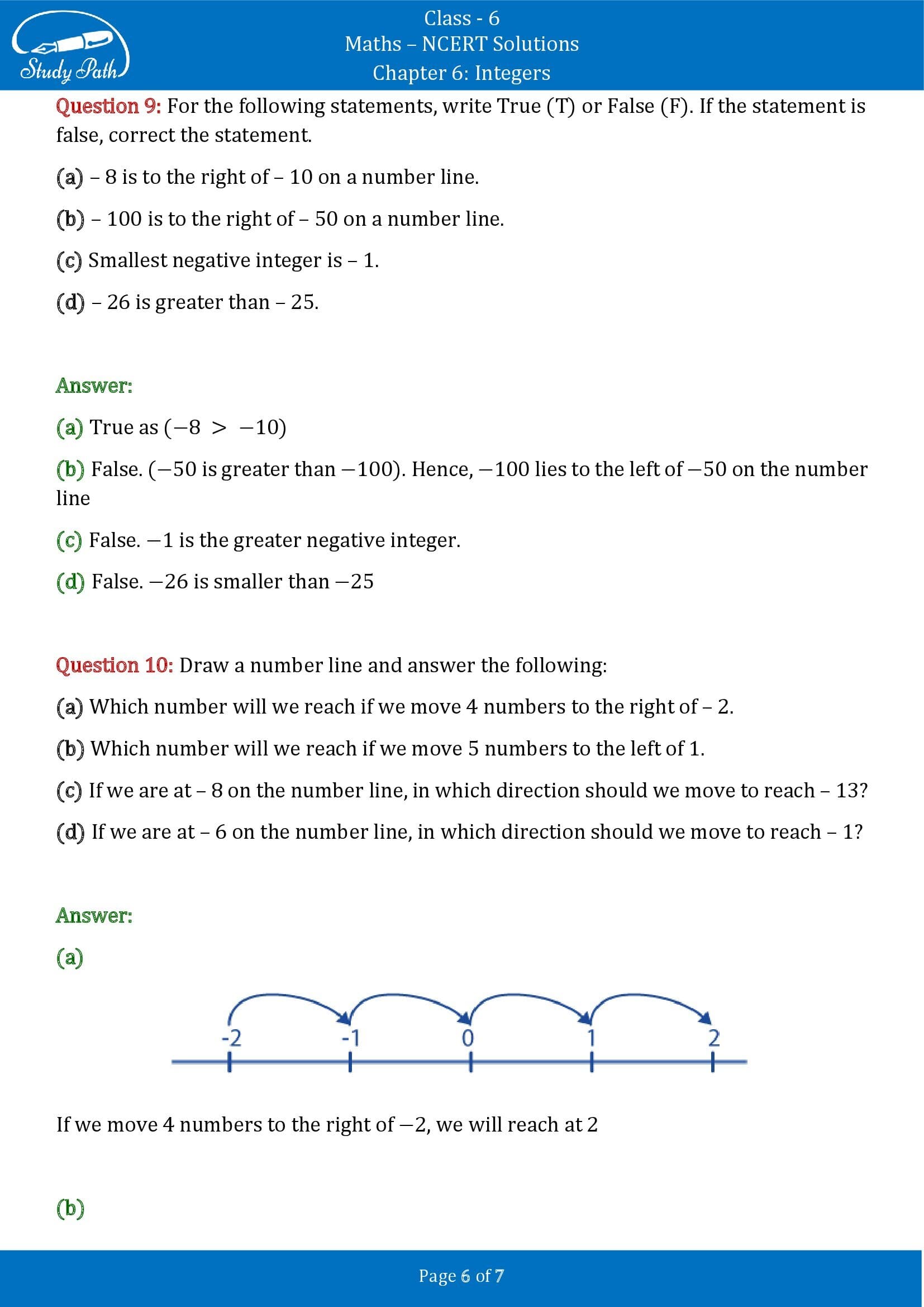 NCERT Solutions for Class 6 Maths Chapter 6 Integers Exercise 6.1 00006