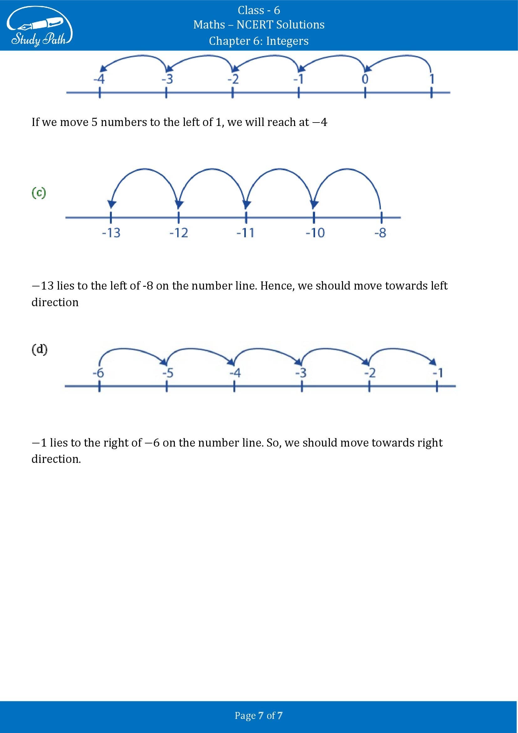 NCERT Solutions for Class 6 Maths Chapter 6 Integers Exercise 6.1 00007