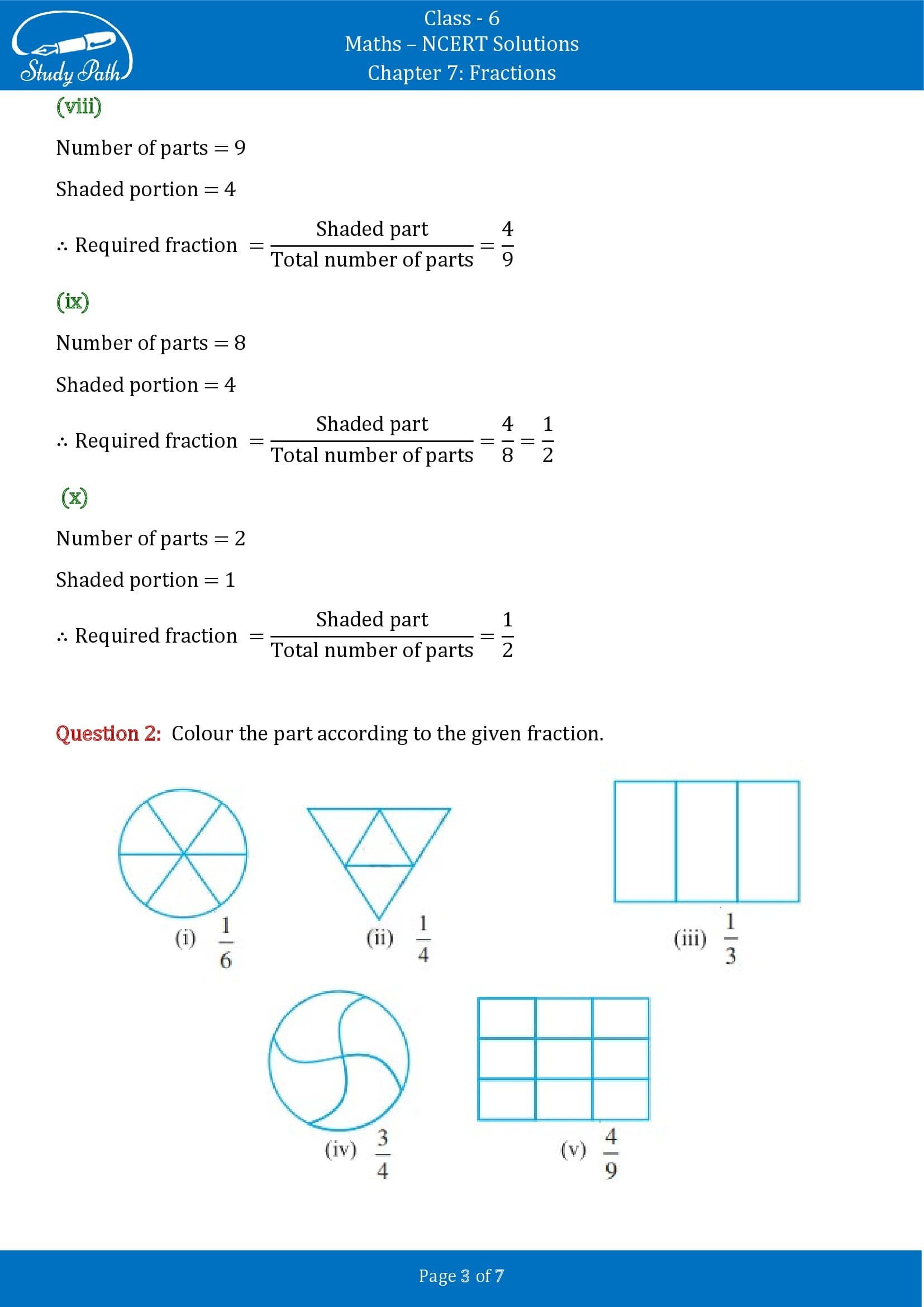 NCERT Solutions for Class 6 Maths Chapter 7 Fractions Exercise 7.1 00003