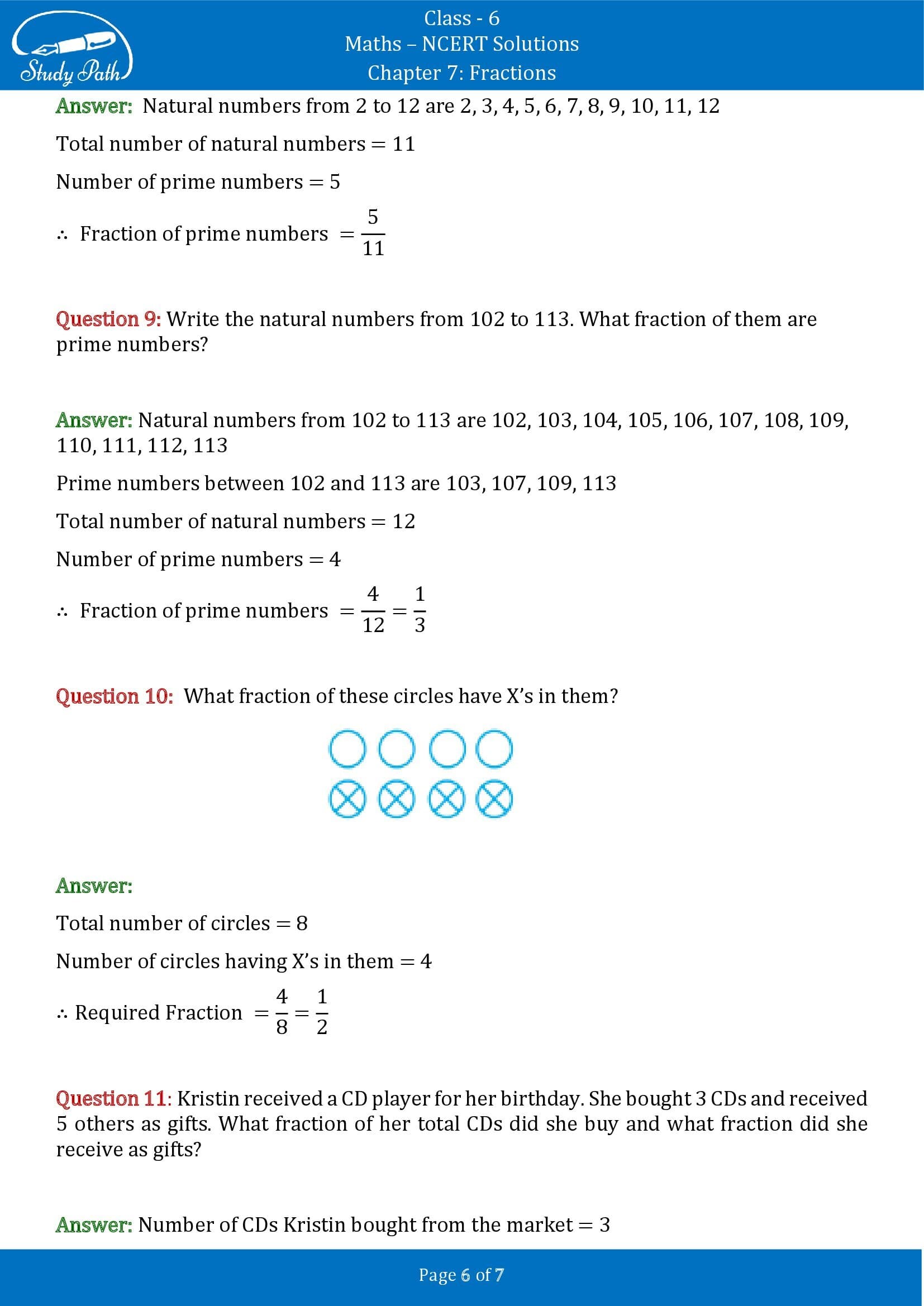 NCERT Solutions for Class 6 Maths Chapter 7 Fractions Exercise 7.1 00006
