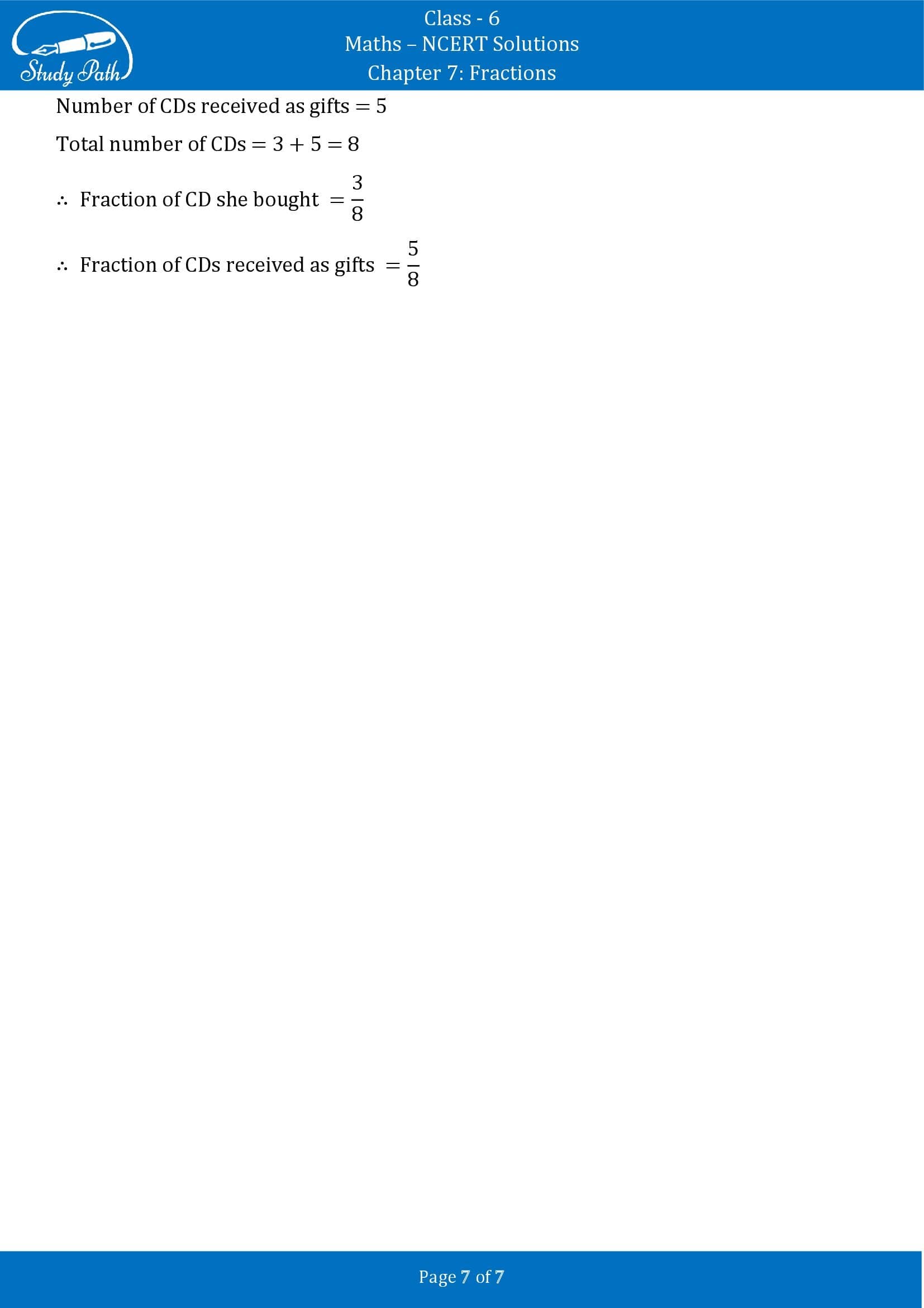 NCERT Solutions for Class 6 Maths Chapter 7 Fractions Exercise 7.1 00007