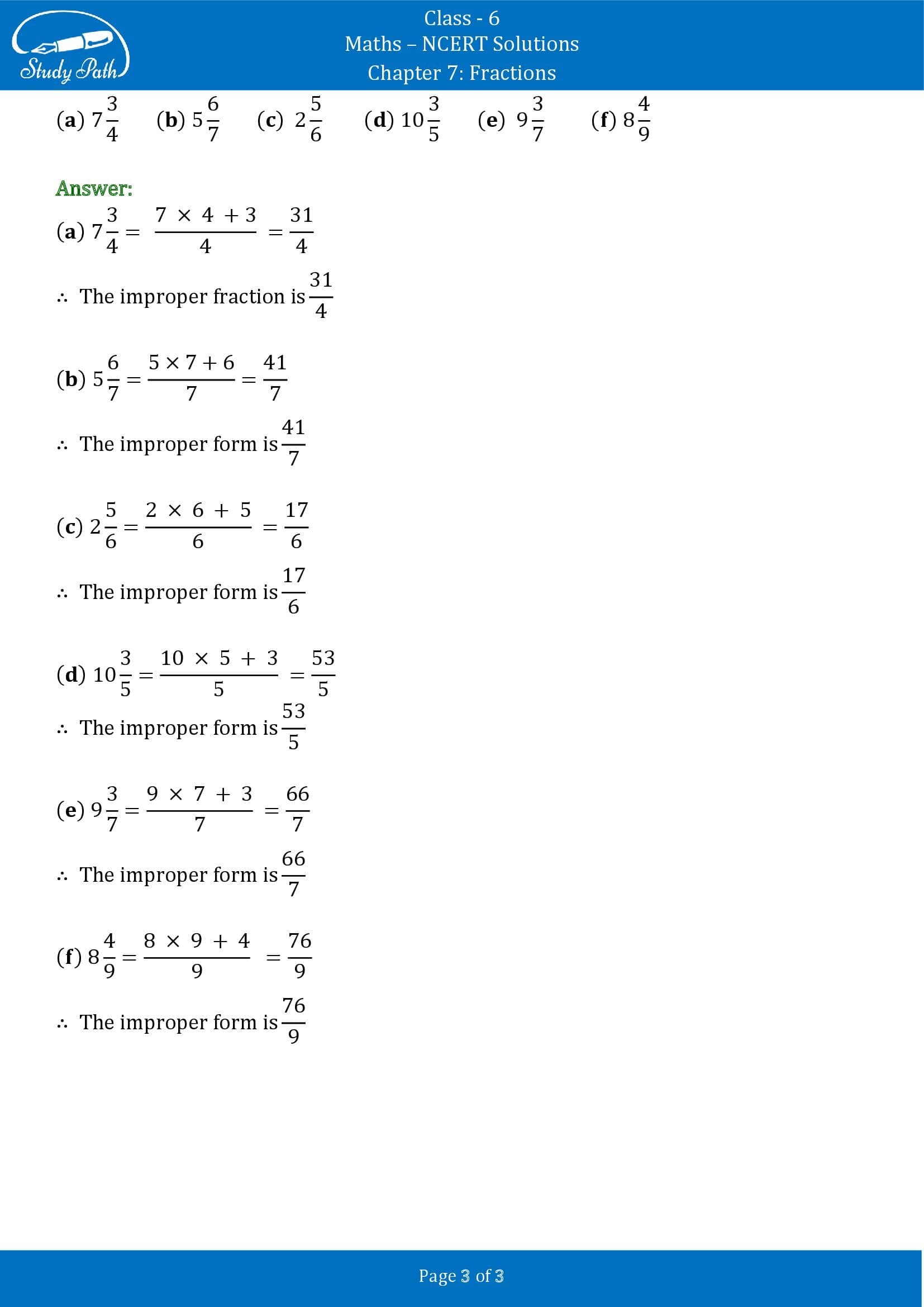 NCERT Solutions for Class 6 Maths Chapter 7 Fractions Exercise 7.2 00003