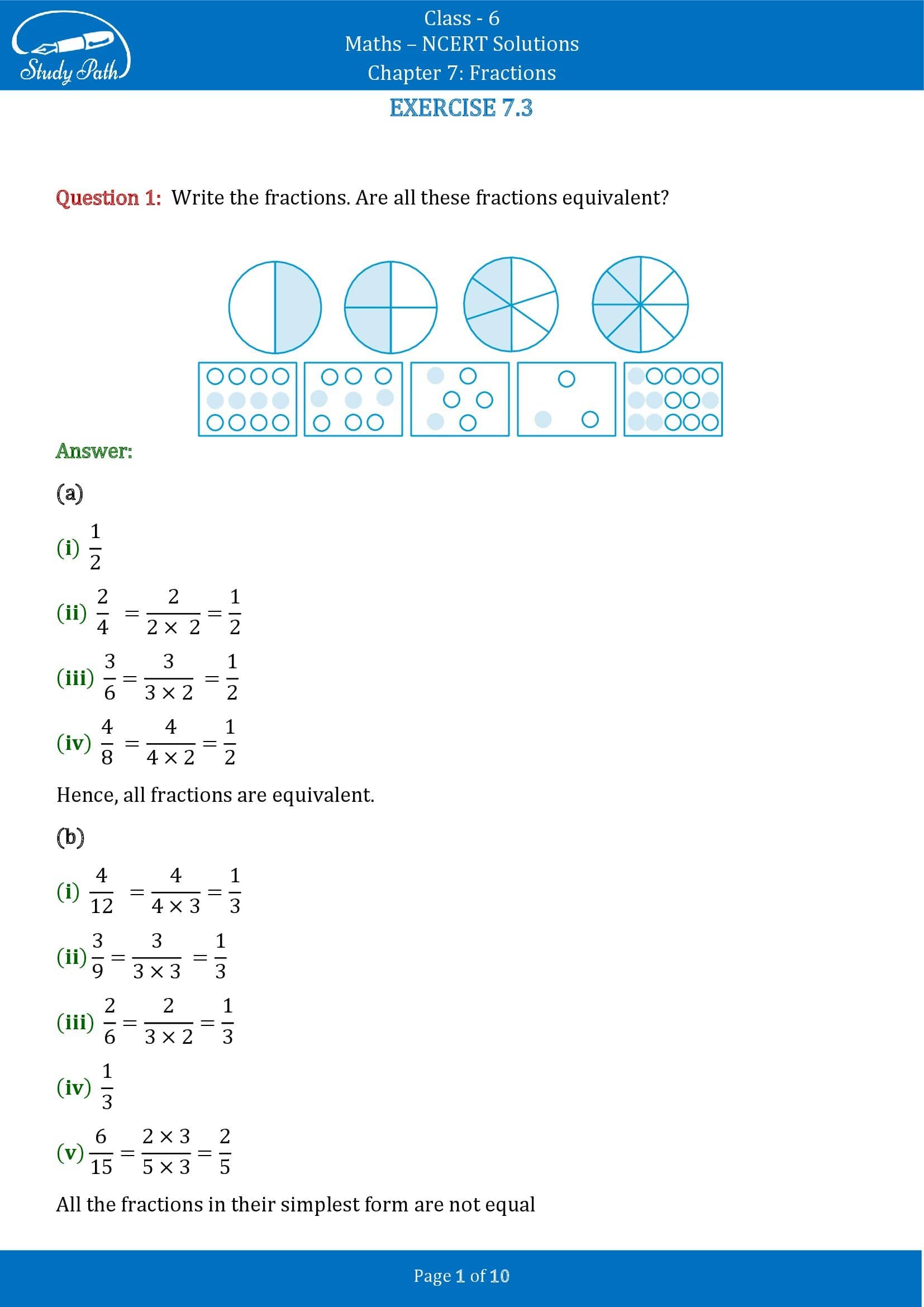 NCERT Solutions for Class 6 Maths Chapter 7 Fractions Exercise 7.3 00001