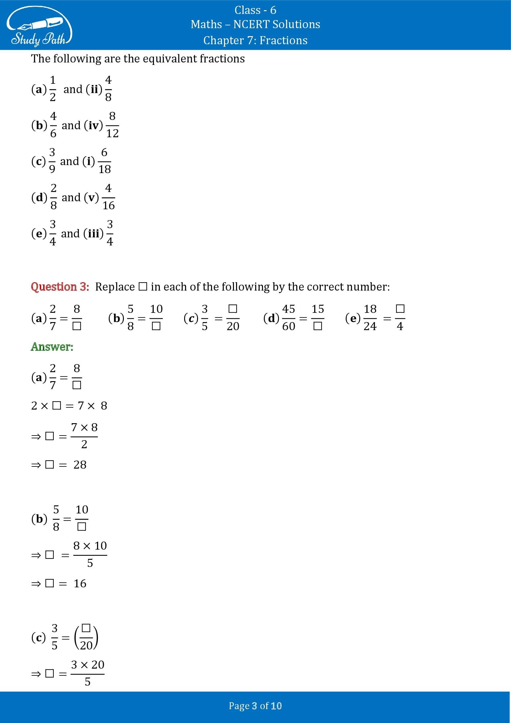 NCERT Solutions for Class 6 Maths Chapter 7 Fractions Exercise 7.3 00003