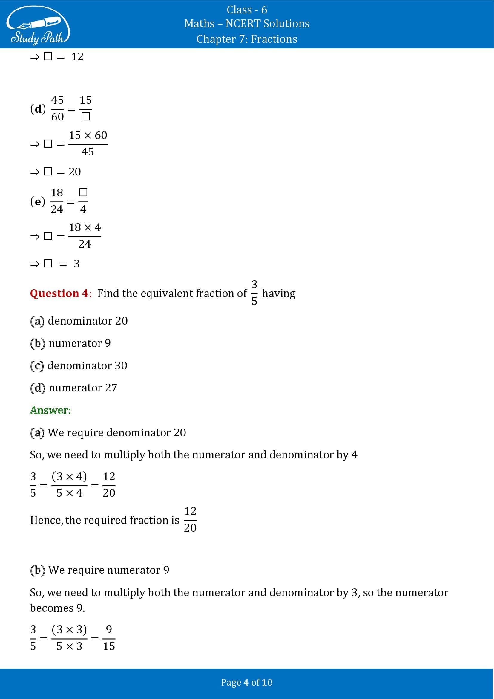 NCERT Solutions for Class 6 Maths Chapter 7 Fractions Exercise 7.3 00004