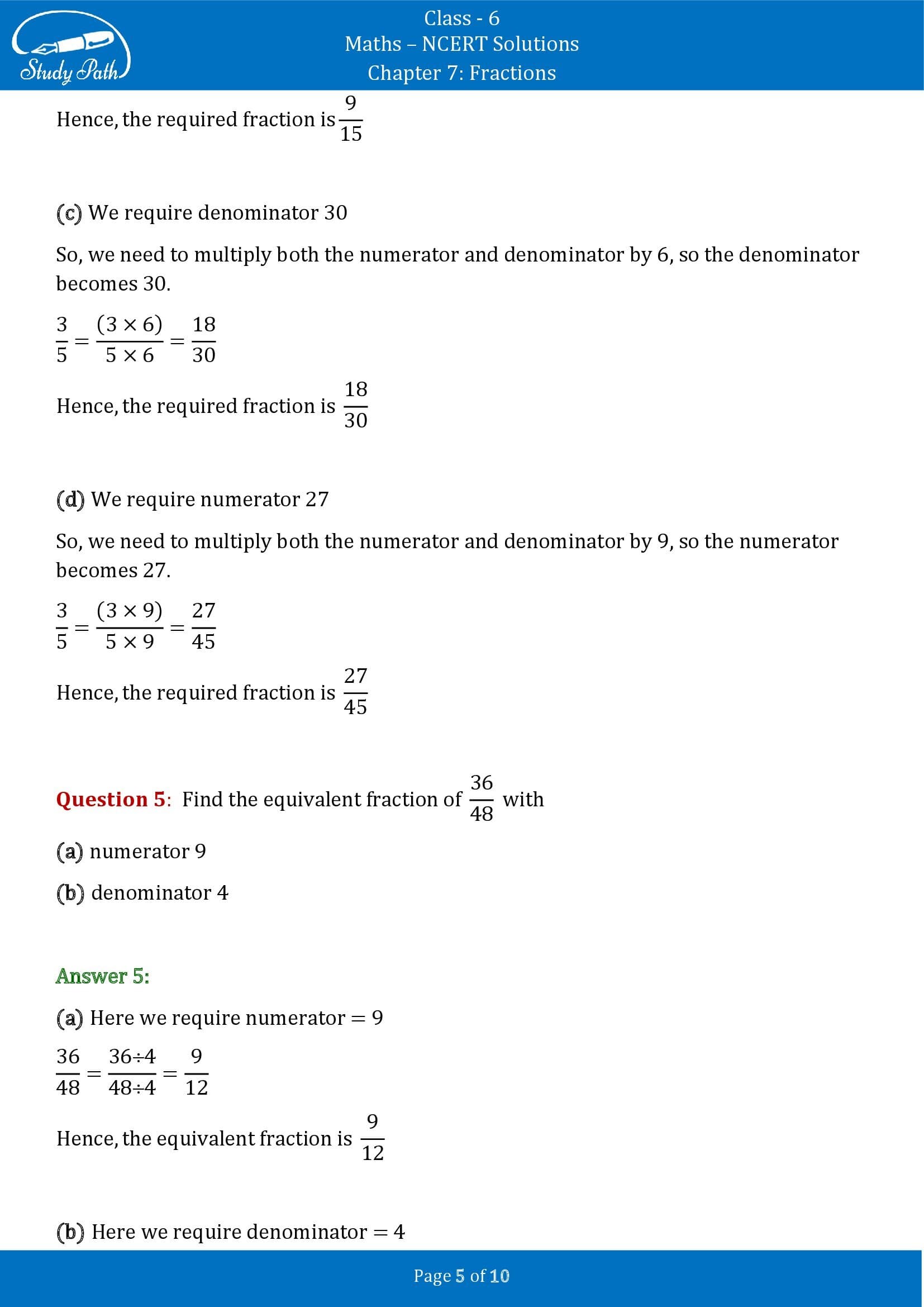 NCERT Solutions for Class 6 Maths Chapter 7 Fractions Exercise 7.3 00005