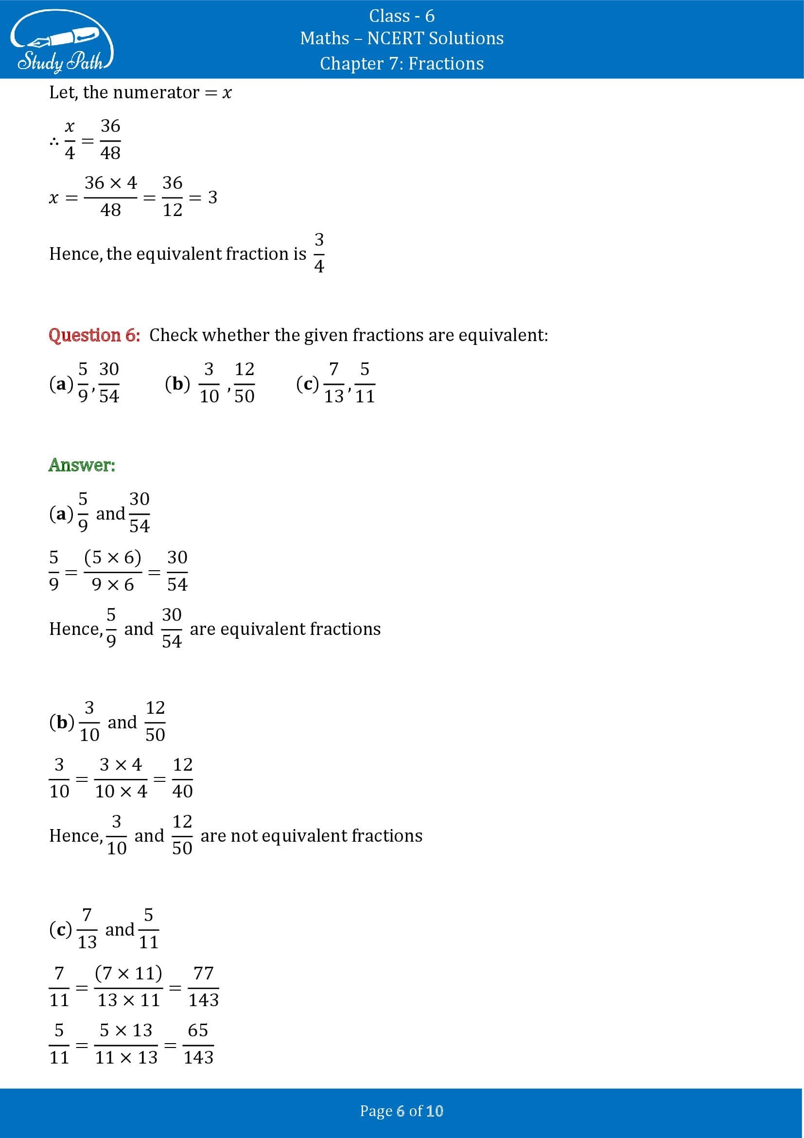 NCERT Solutions for Class 6 Maths Chapter 7 Fractions Exercise 7.3 00006