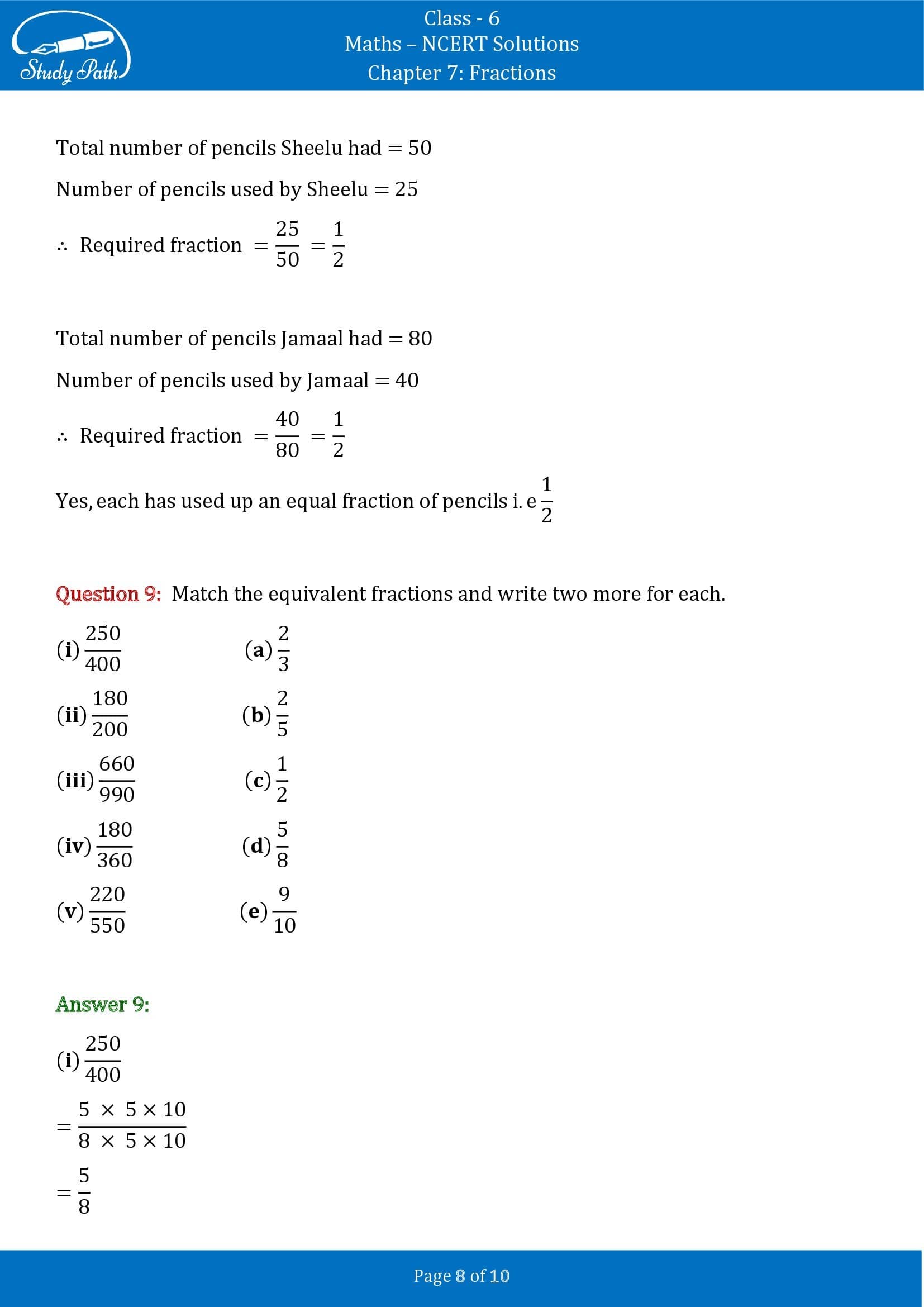 NCERT Solutions for Class 6 Maths Chapter 7 Fractions Exercise 7.3 00008