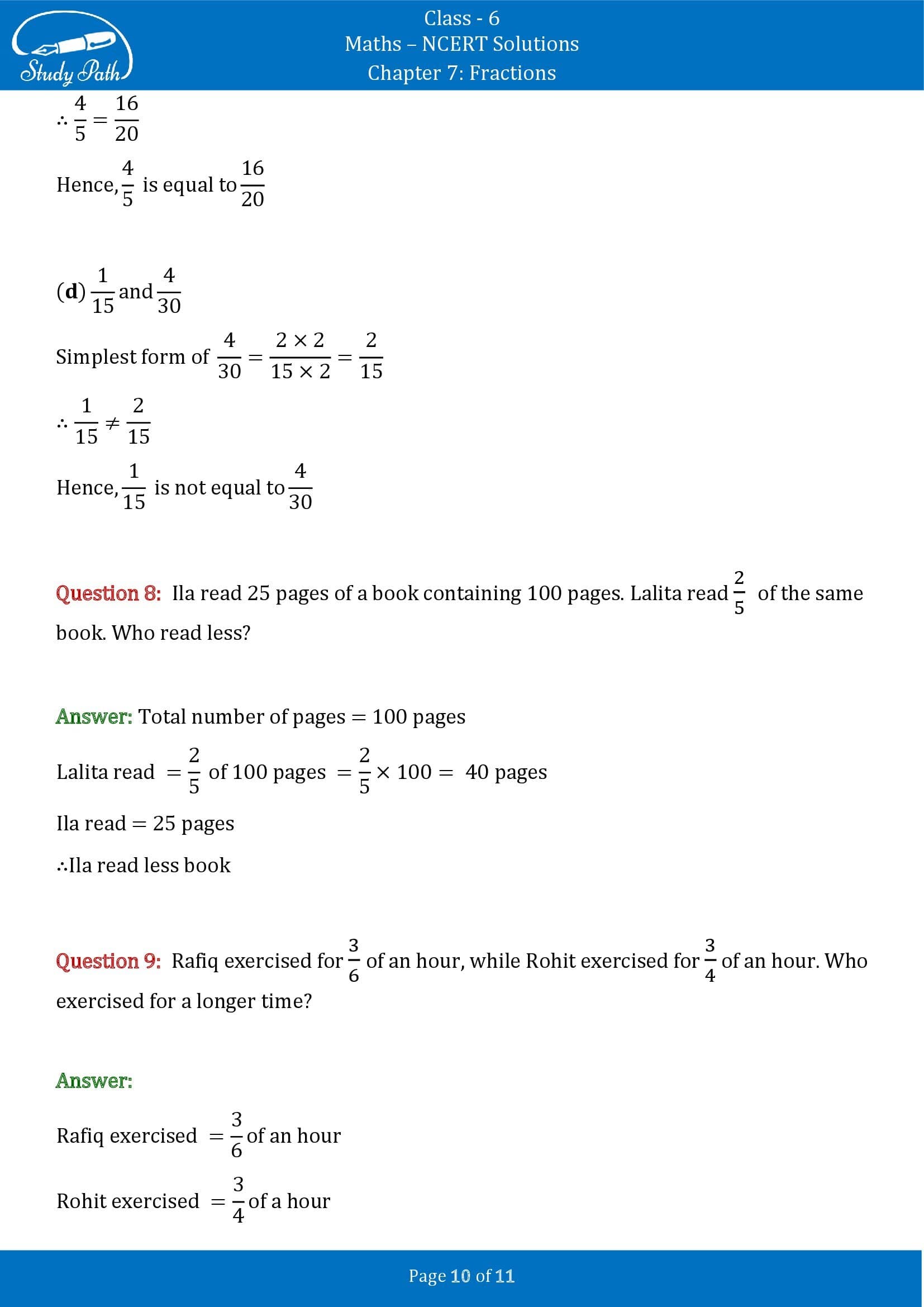 NCERT Solutions for Class 6 Maths Chapter 7 Fractions Exercise 7.4 00010