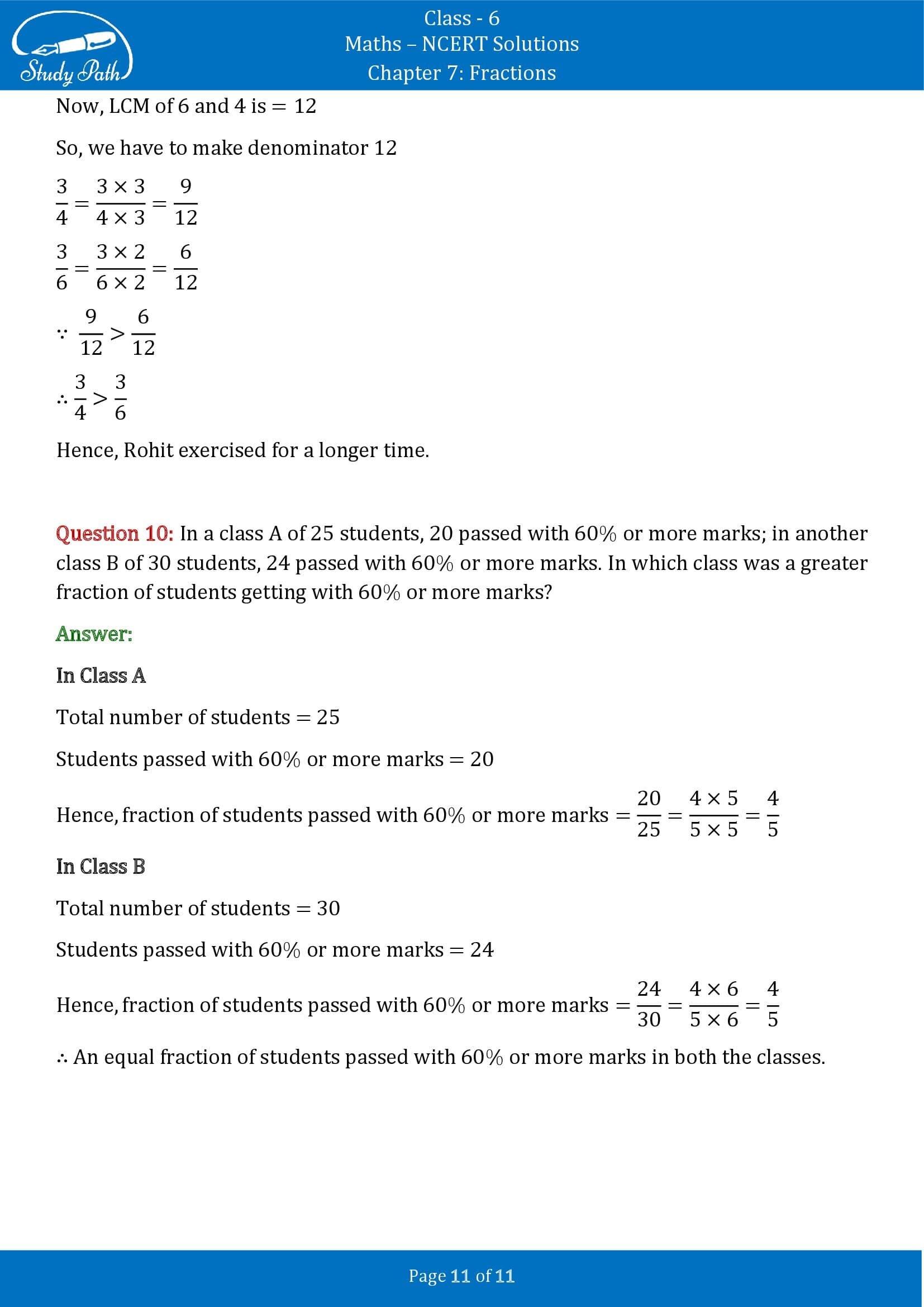 NCERT Solutions for Class 6 Maths Chapter 7 Fractions Exercise 7.4 00011