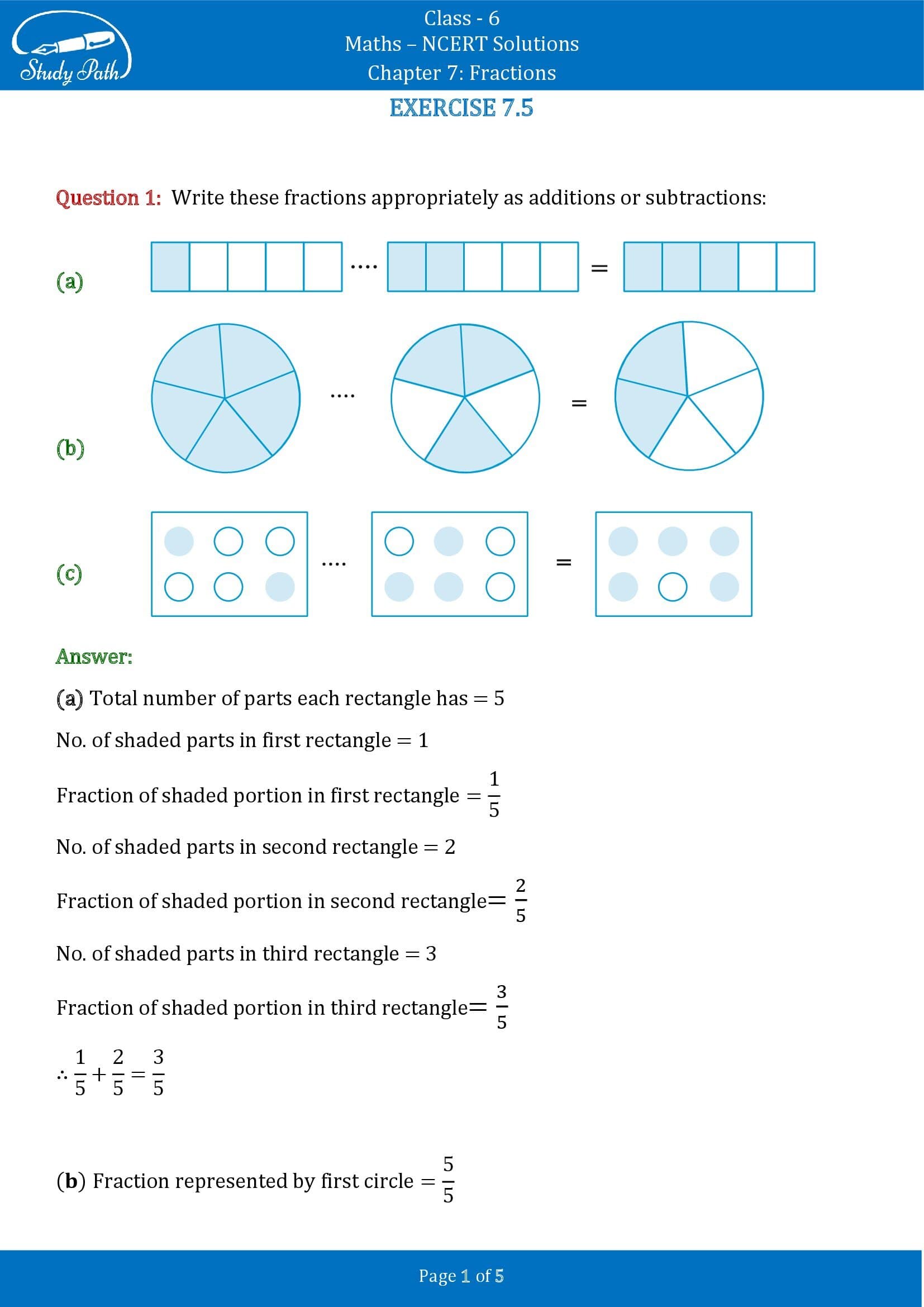 NCERT Solutions for Class 6 Maths Chapter 7 Fractions Exercise 7.5 00001