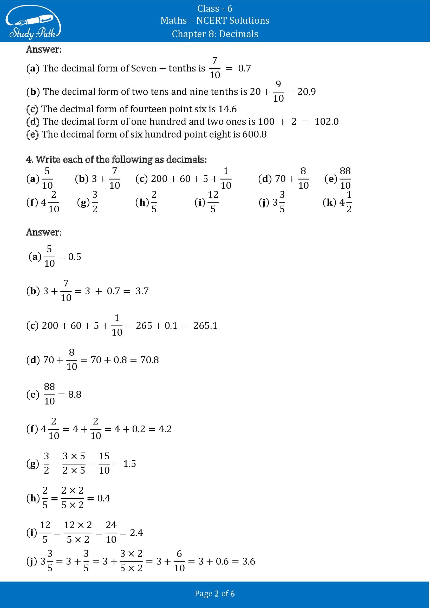 NCERT Solutions for Class 6 Maths Chapter 8 Decimals Exercise 8.1 00002