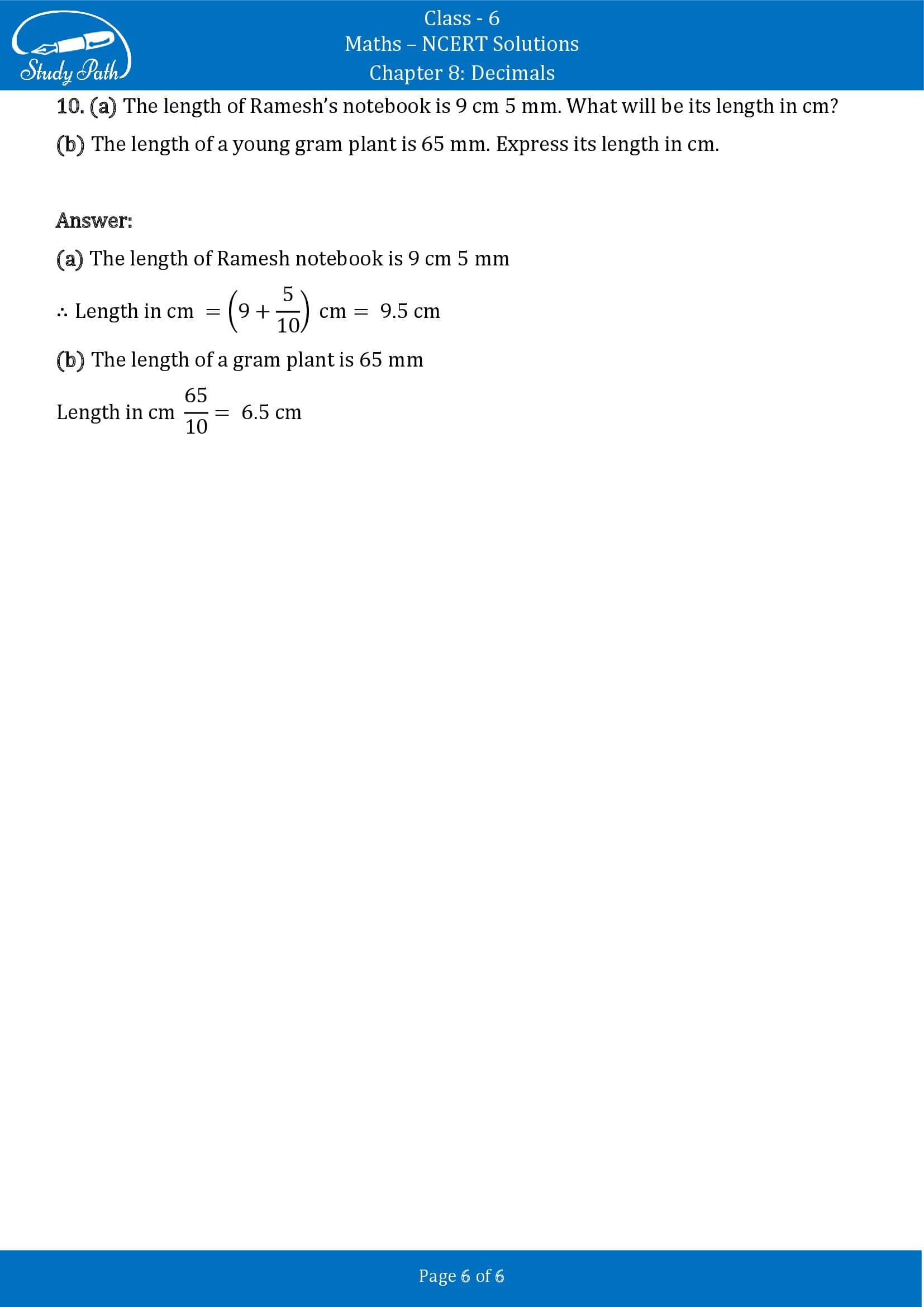 NCERT Solutions for Class 6 Maths Chapter 8 Decimals Exercise 8.1 00006
