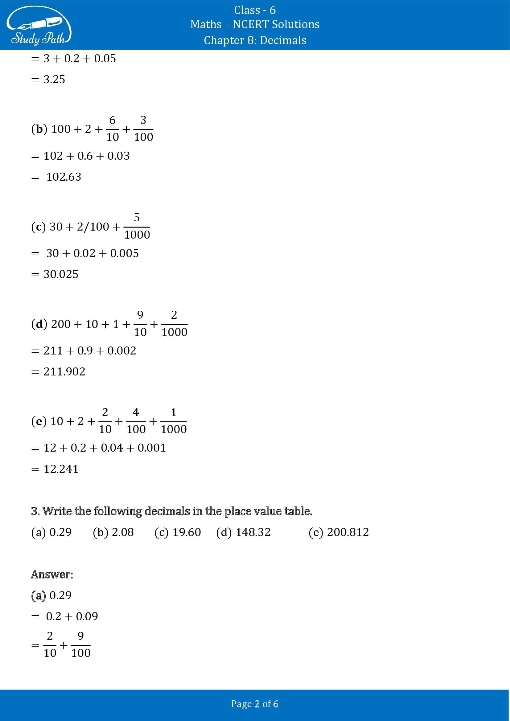 NCERT Solutions for Class 6 Maths Chapter 8 Decimals Exercise 8.2 00002