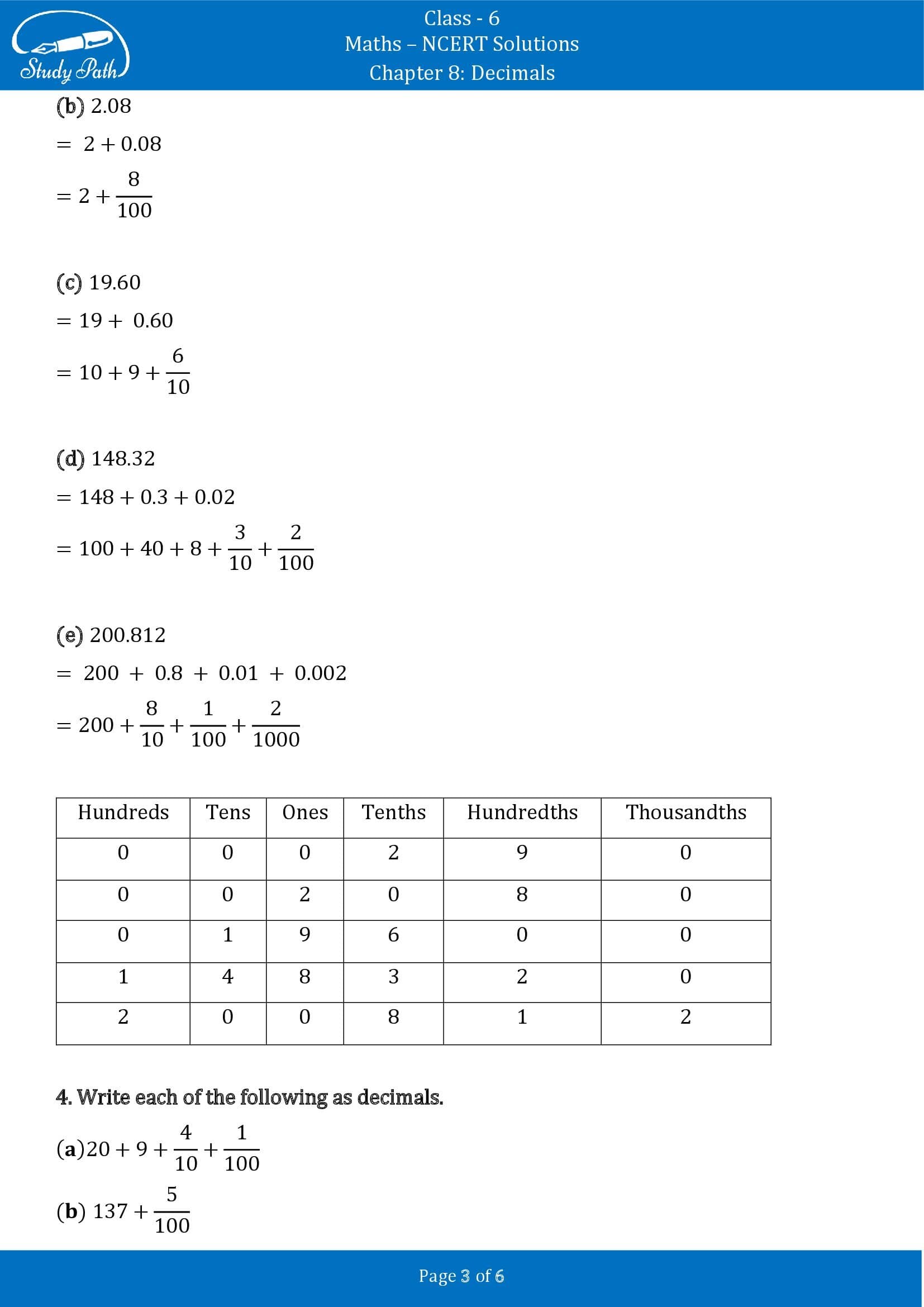 NCERT Solutions for Class 6 Maths Chapter 8 Decimals Exercise 8.2 00003