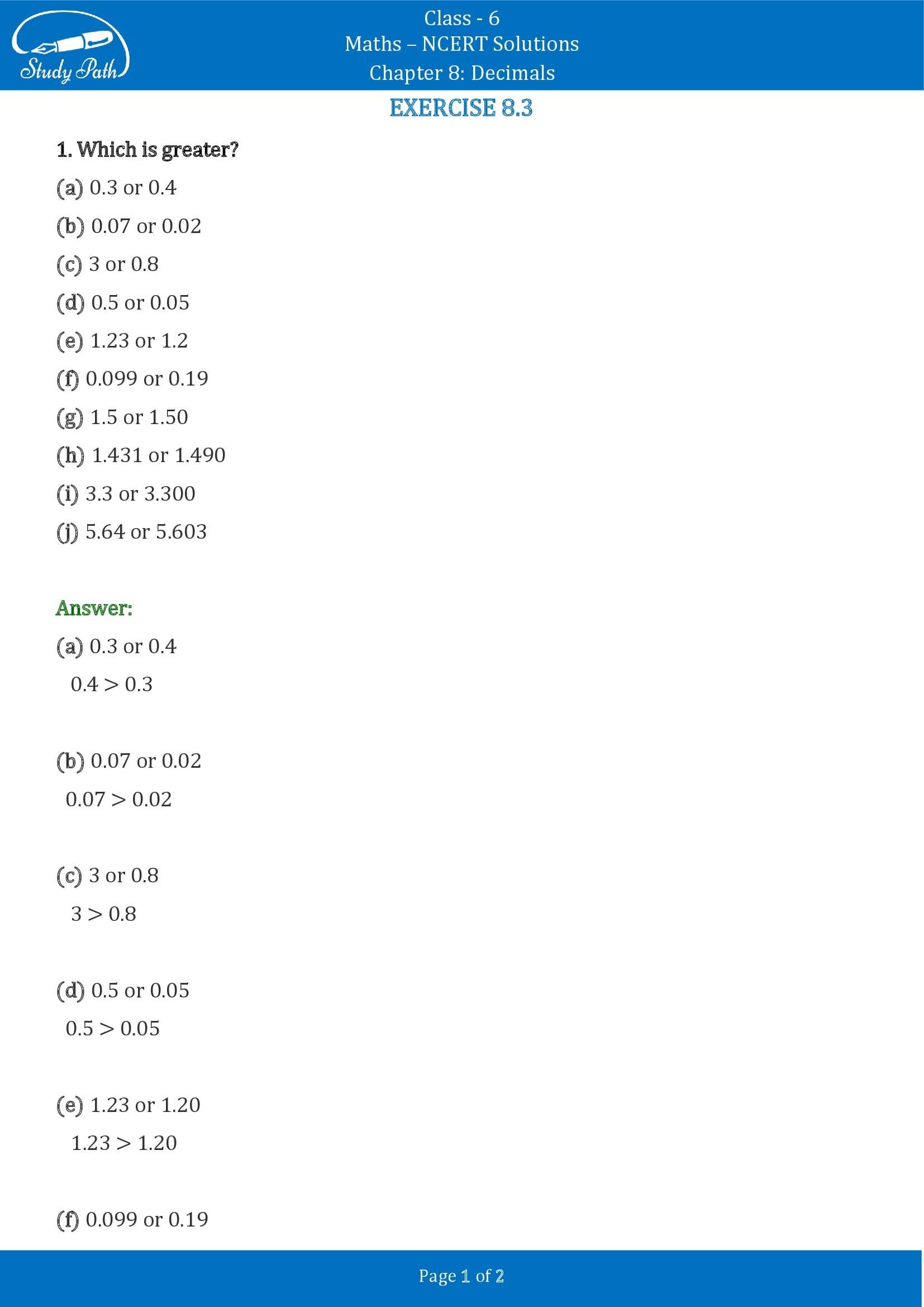 NCERT Solutions for Class 6 Maths Chapter 8 Decimals Exercise 8.3 00001