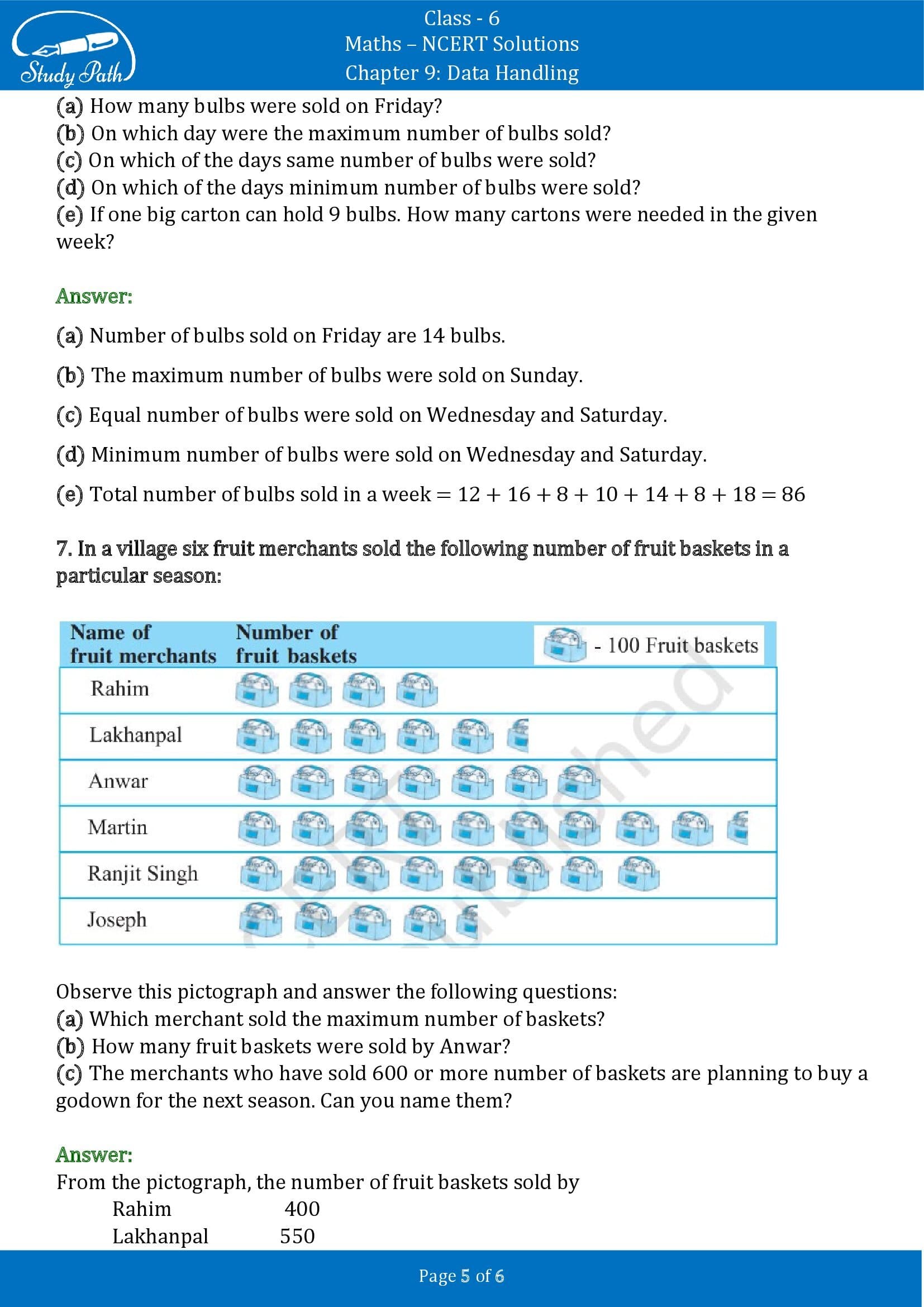 NCERT Solutions for Class 6 Maths Chapter 9 Data Handling Exercise 9.1 00005