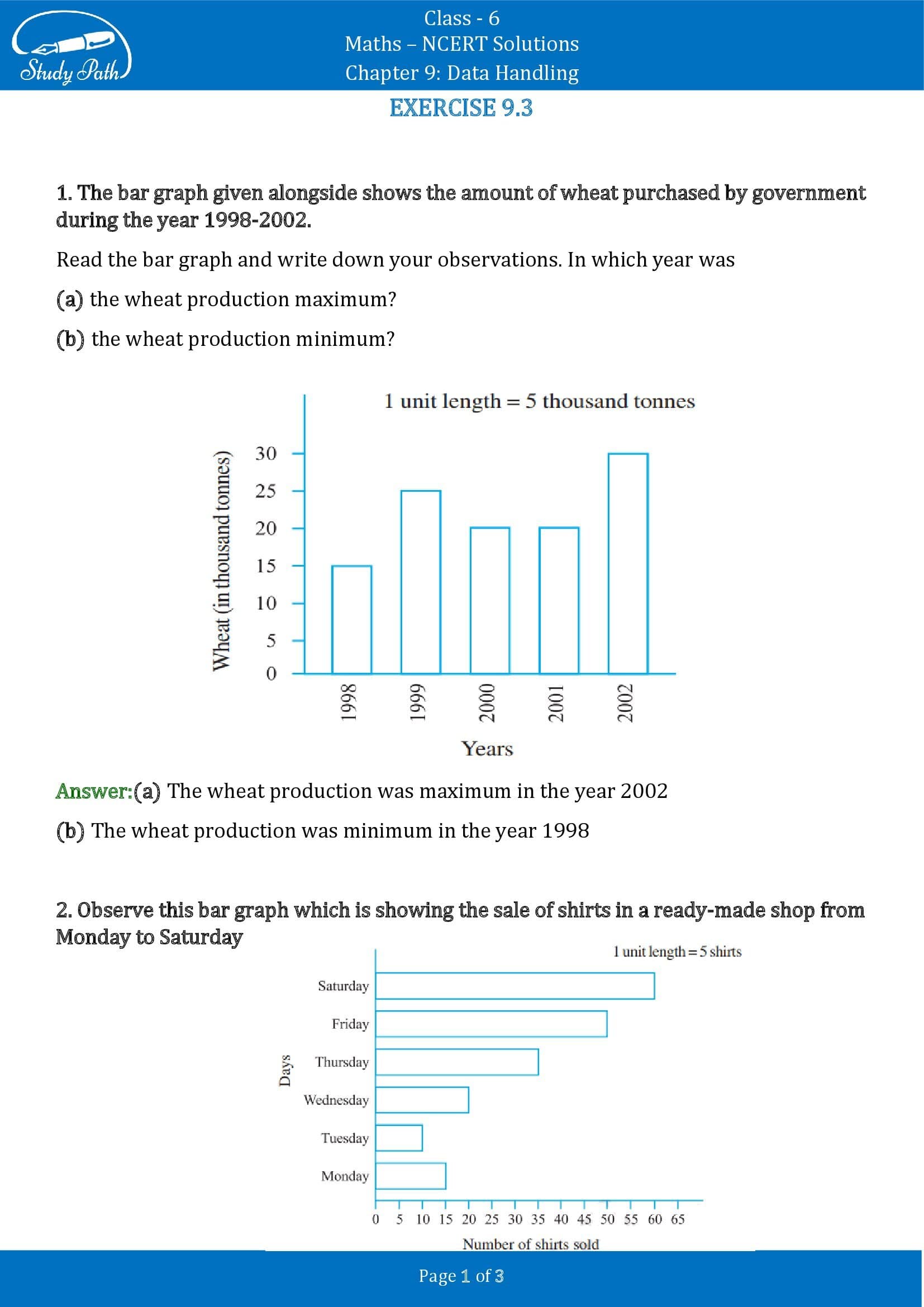 NCERT Solutions for Class 6 Maths Chapter 9 Data Handling Exercise 9.3 0001