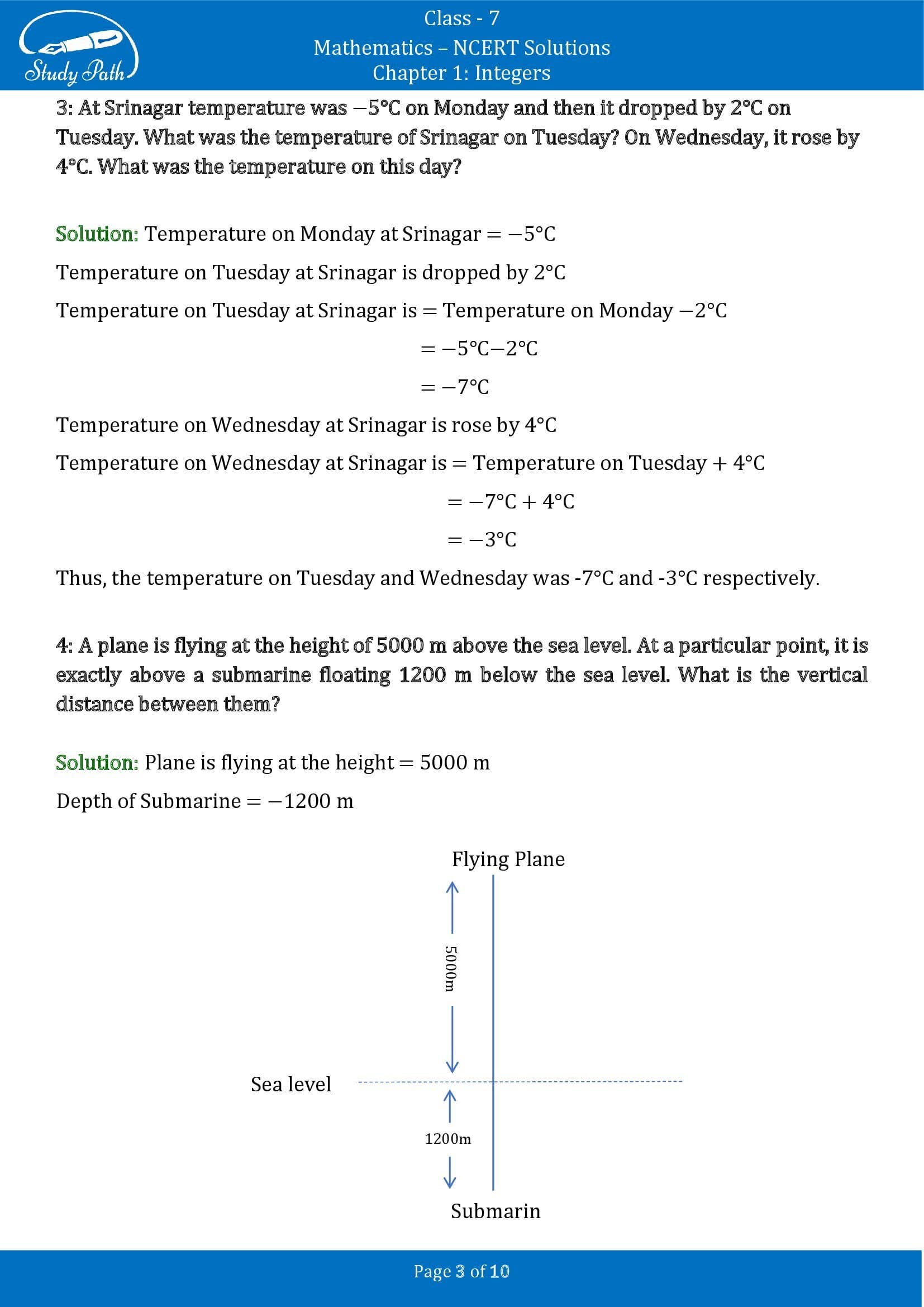 NCERT Solutions for Class 7 Maths Chapter 1 Integers Exercise 1.1 00003