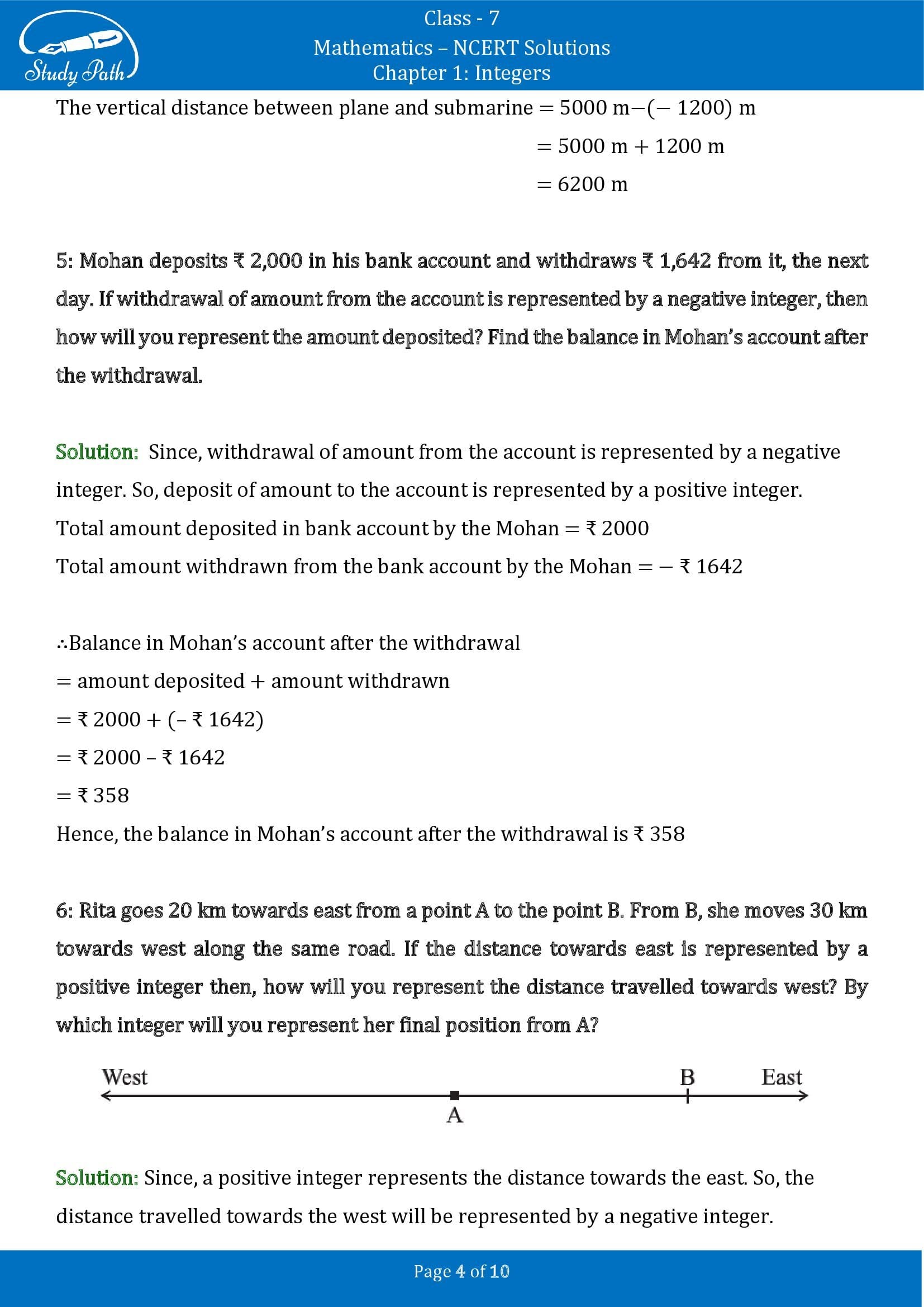 NCERT Solutions for Class 7 Maths Chapter 1 Integers Exercise 1.1 00004