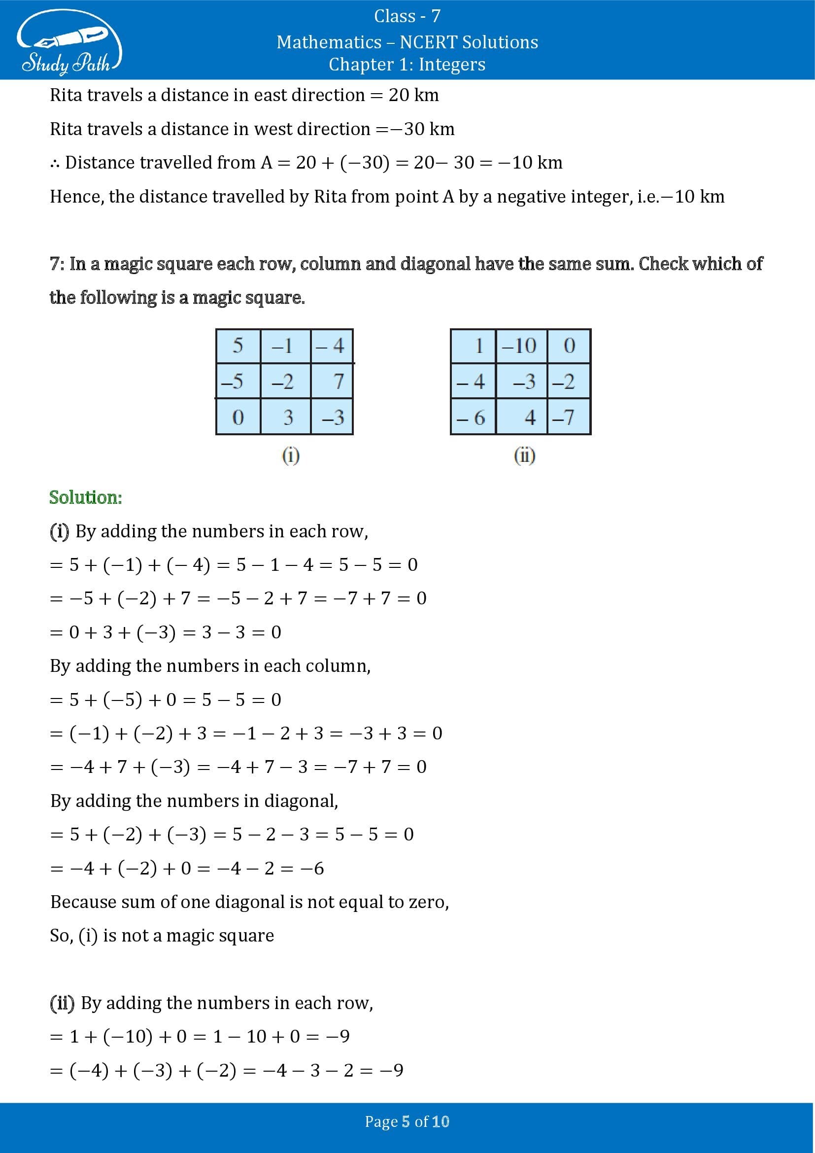 NCERT Solutions for Class 7 Maths Chapter 1 Integers Exercise 1.1 00005