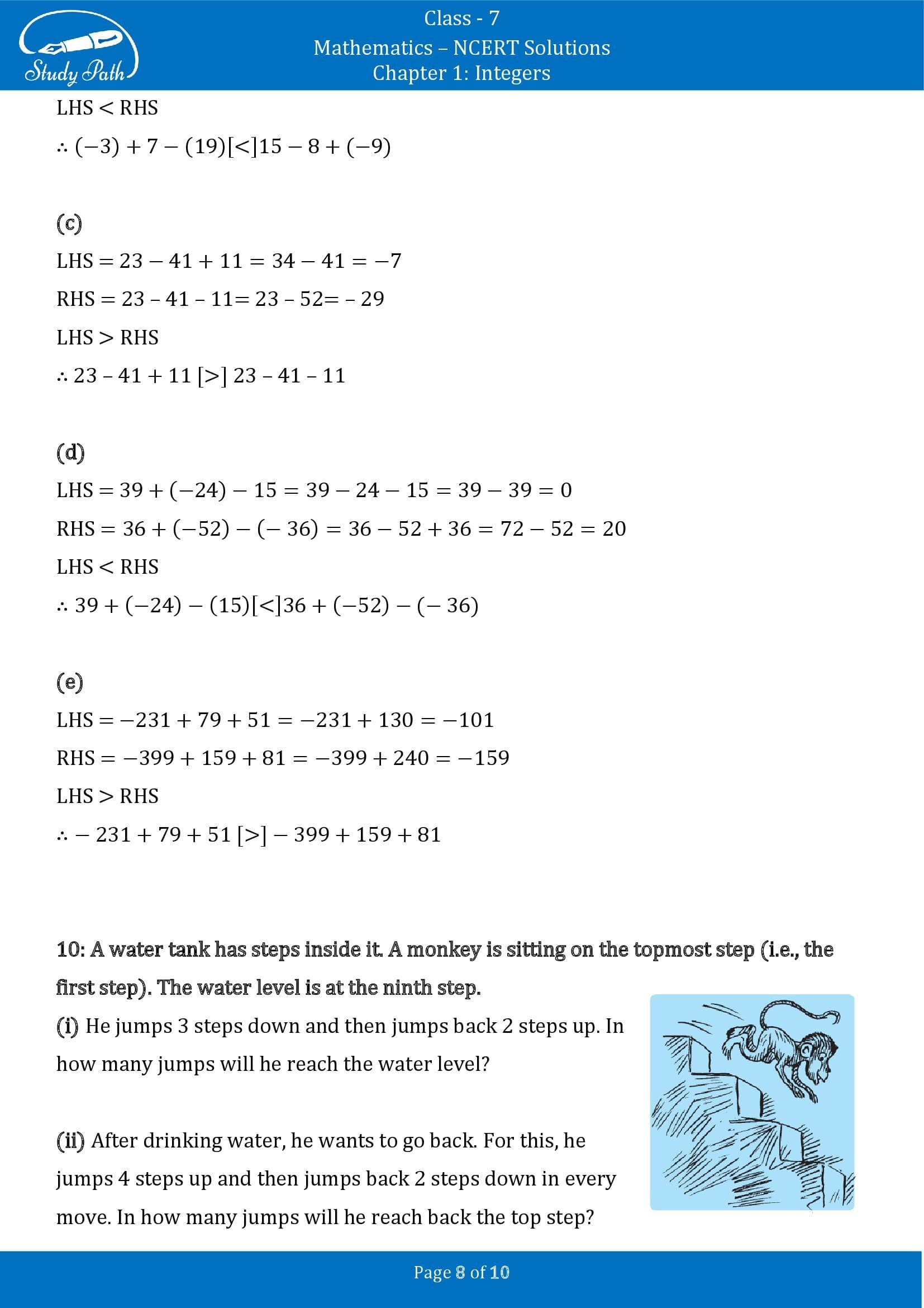 NCERT Solutions for Class 7 Maths Chapter 1 Integers Exercise 1.1 00008
