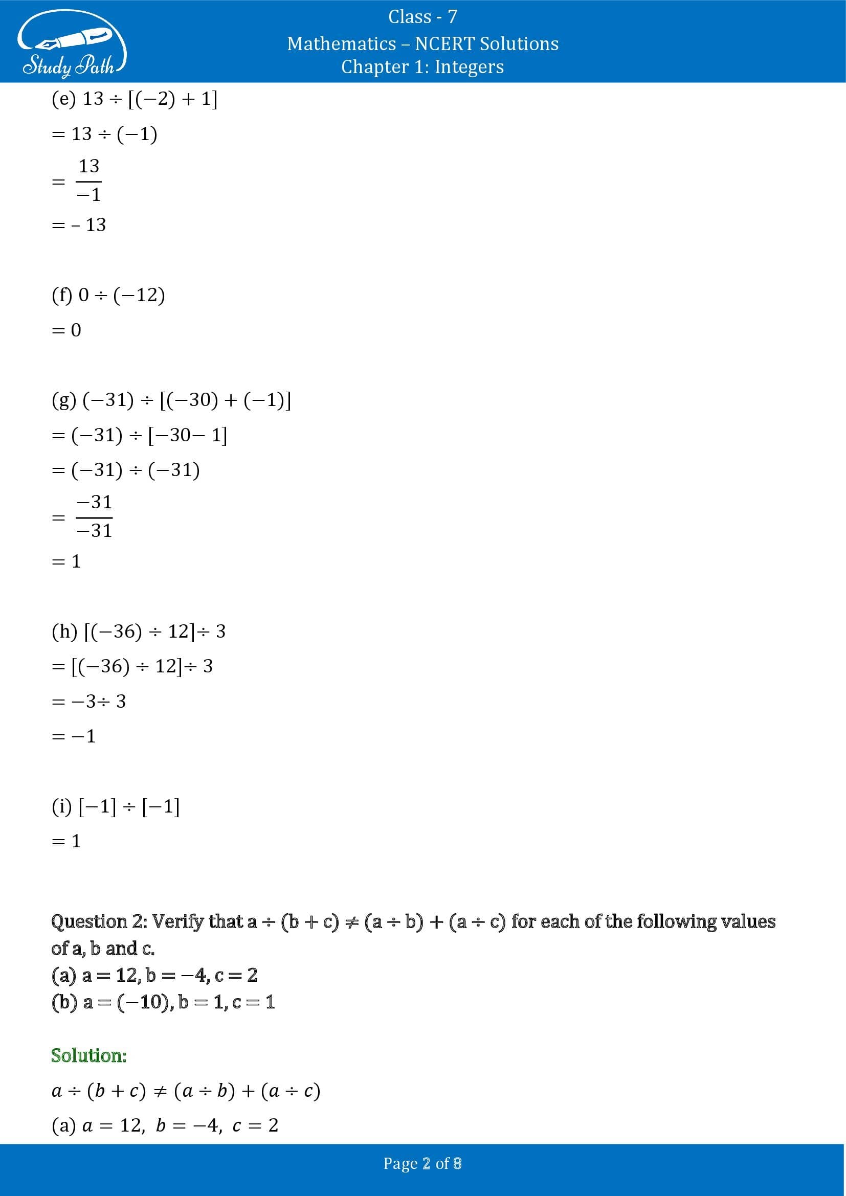 NCERT Solutions for Class 7 Maths Chapter 1 Integers Exercise 1.4 00002