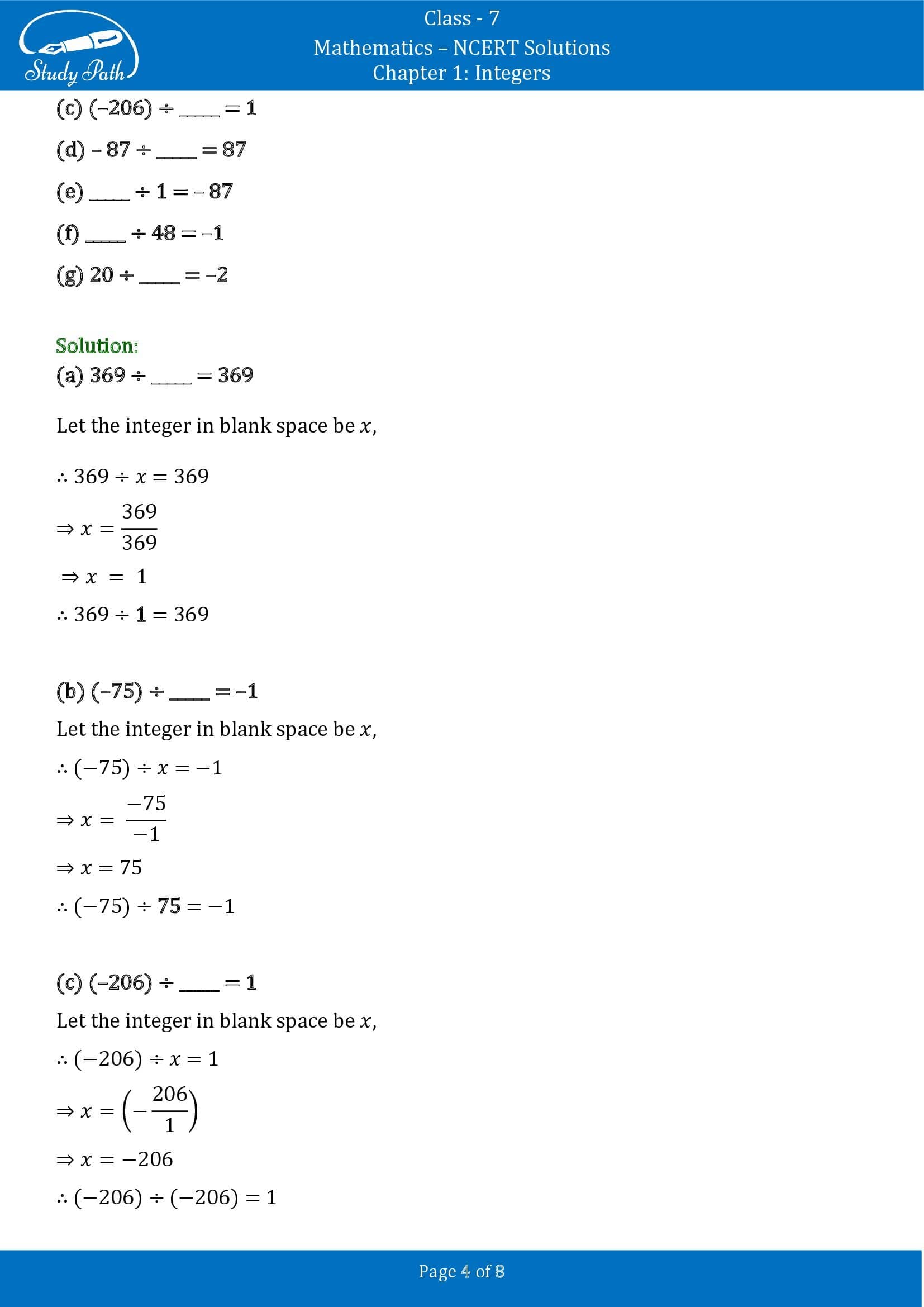 NCERT Solutions for Class 7 Maths Chapter 1 Integers Exercise 1.4 00004