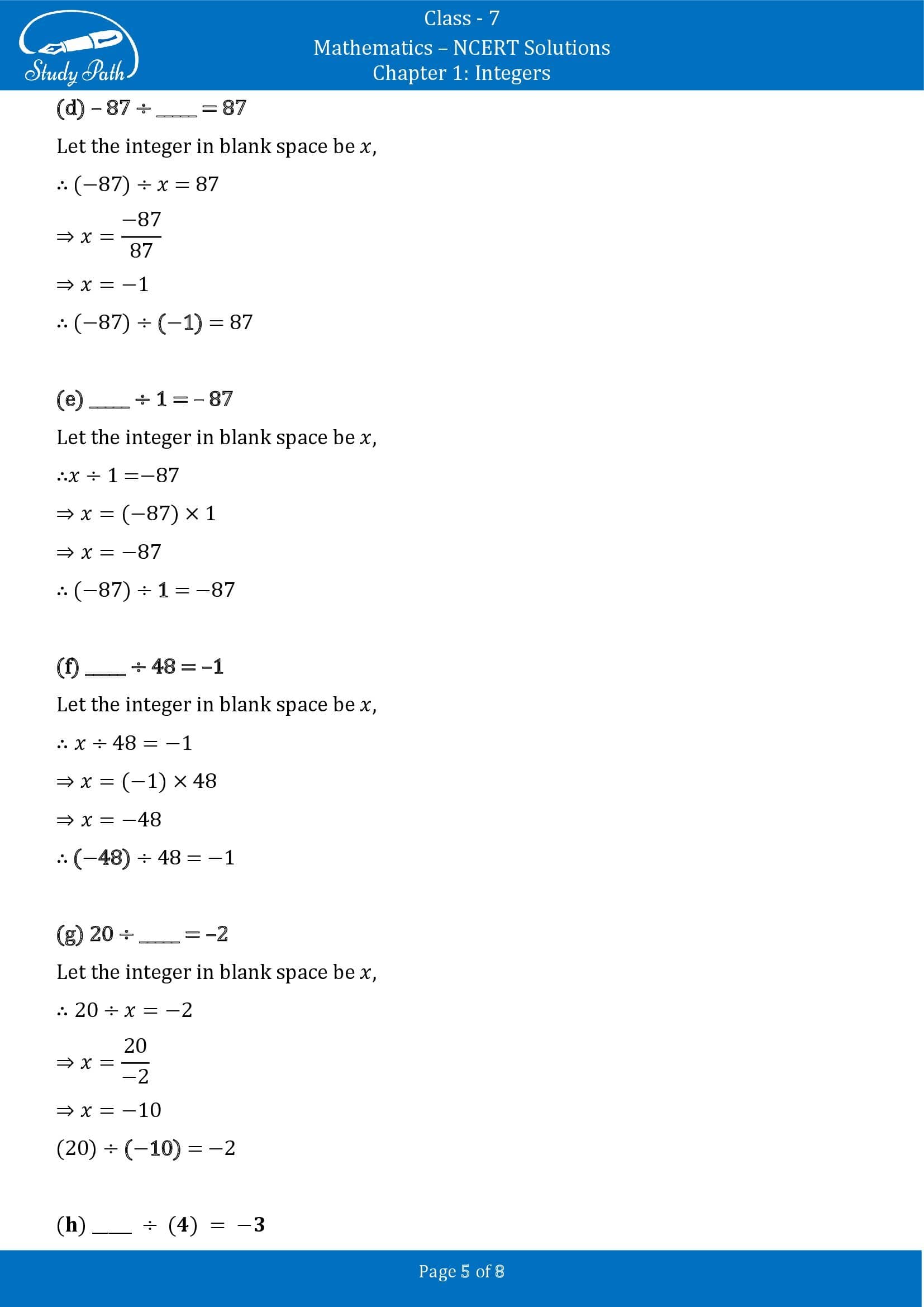 NCERT Solutions for Class 7 Maths Chapter 1 Integers Exercise 1.4 00005