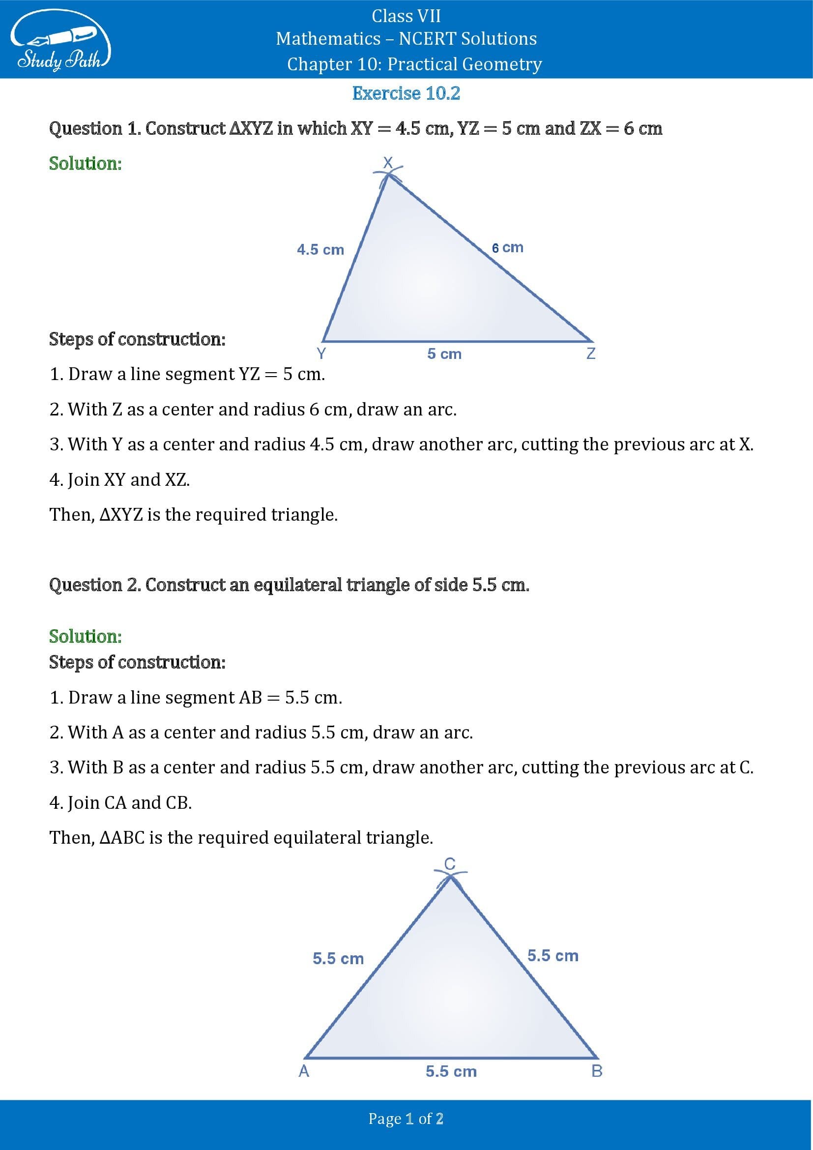 NCERT Solutions for Class 7 Maths Chapter 10 Practical Geometry Exercise 10.2 00001