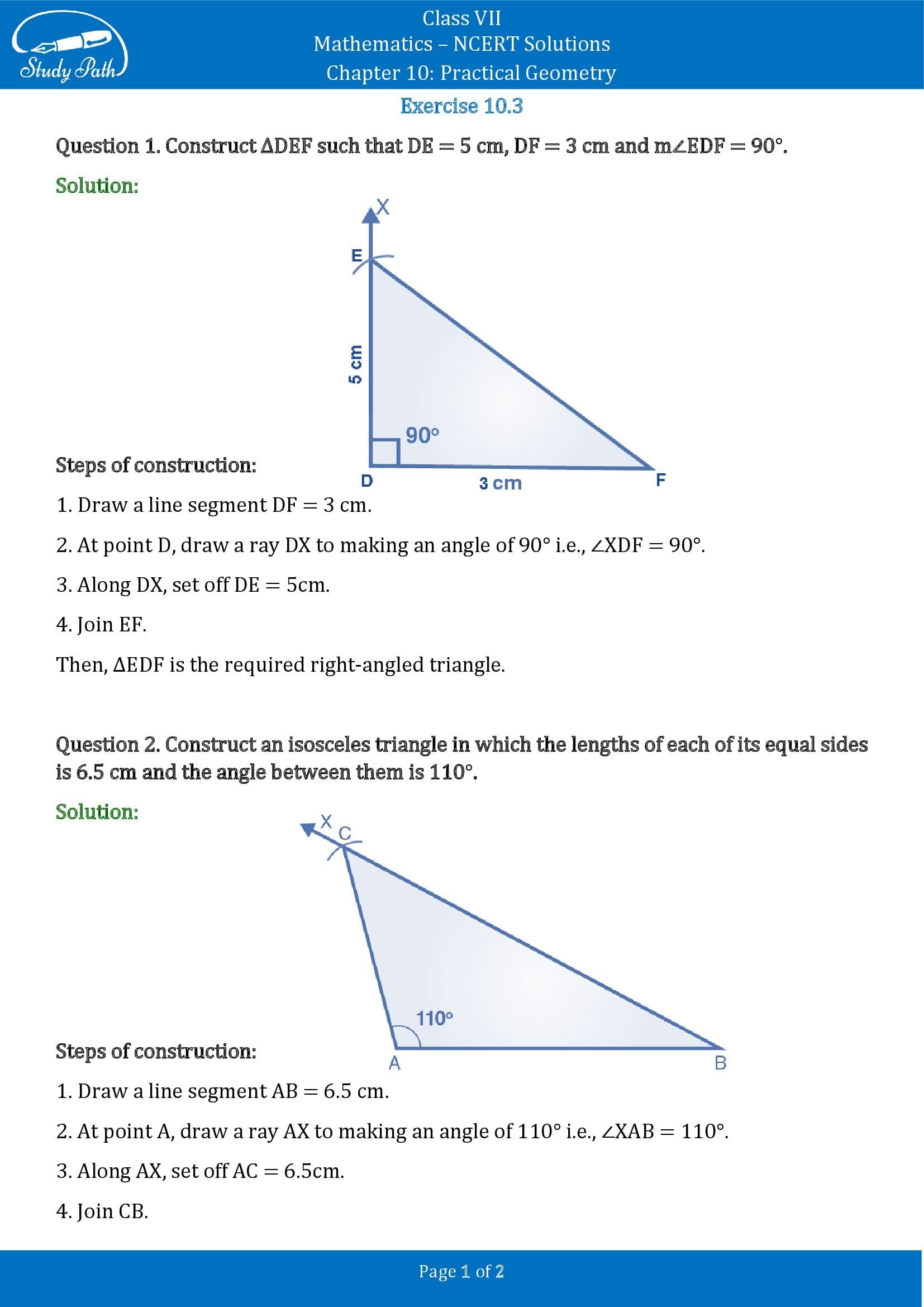 NCERT Solutions for Class 7 Maths Chapter 10 Practical Geometry Exercise 10.3 00001
