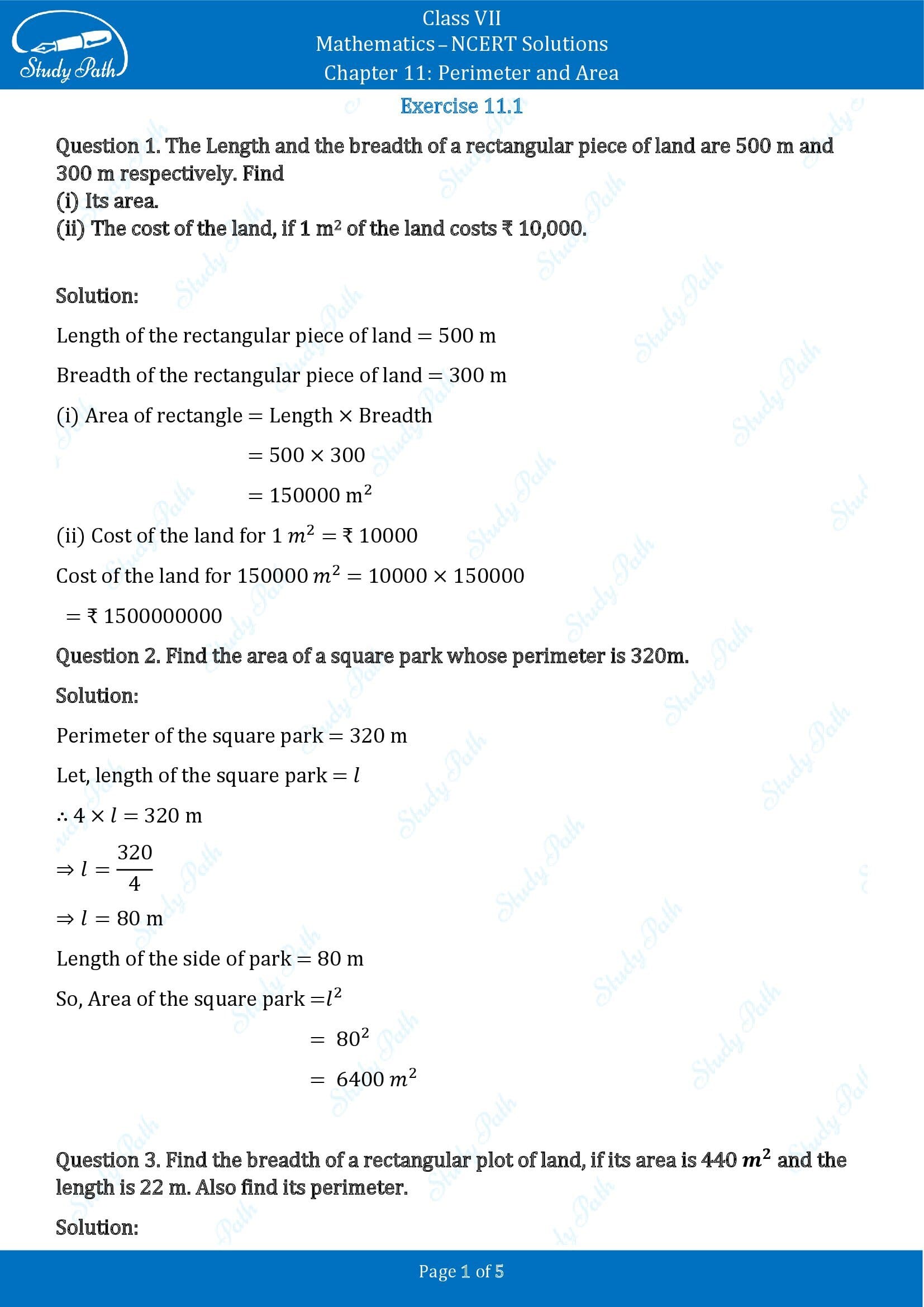 NCERT Solutions for Class 7 Maths Chapter 11 Perimeter and Area Exercise 11.1 00001