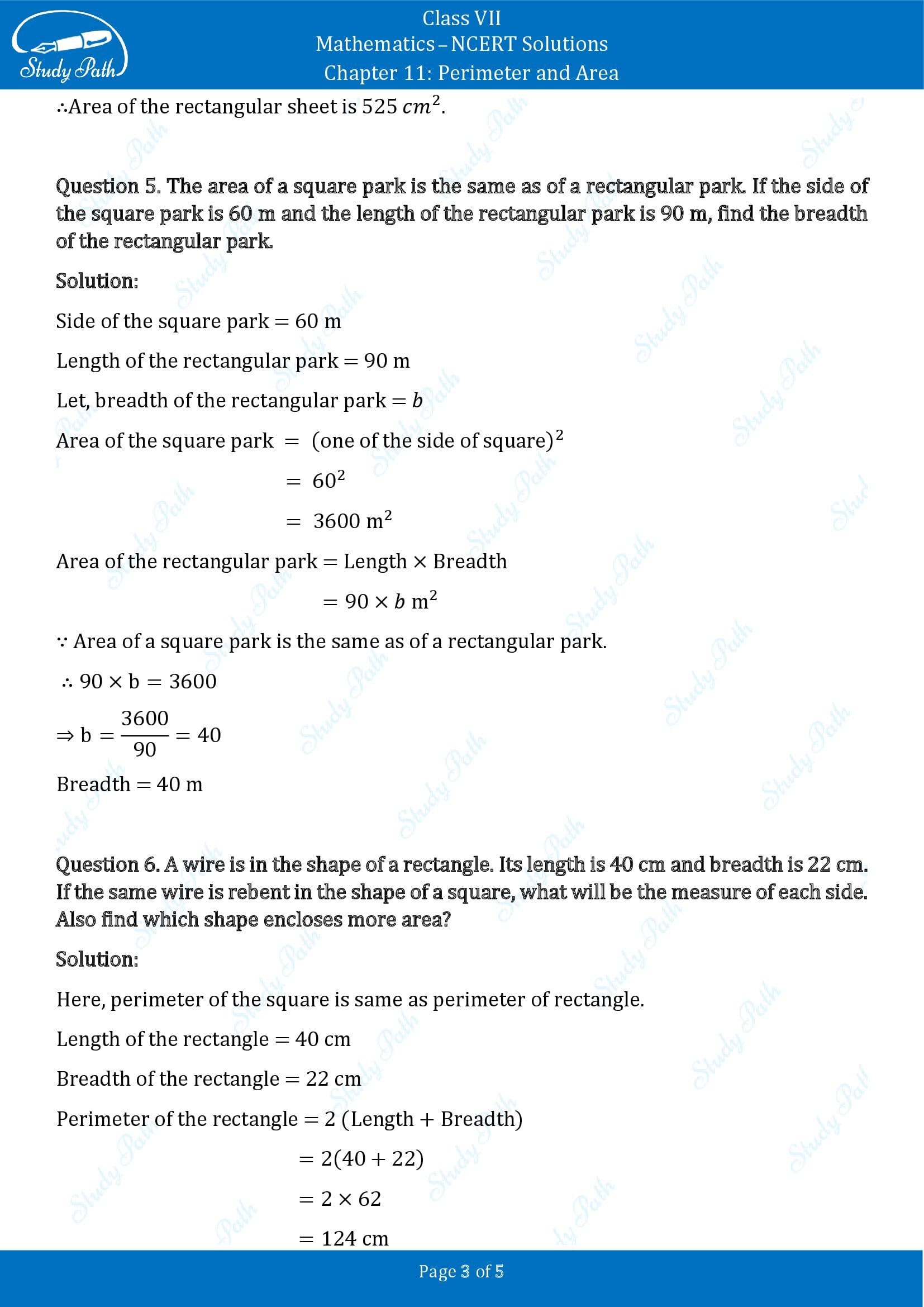 NCERT Solutions for Class 7 Maths Chapter 11 Perimeter and Area Exercise 11.1 00003