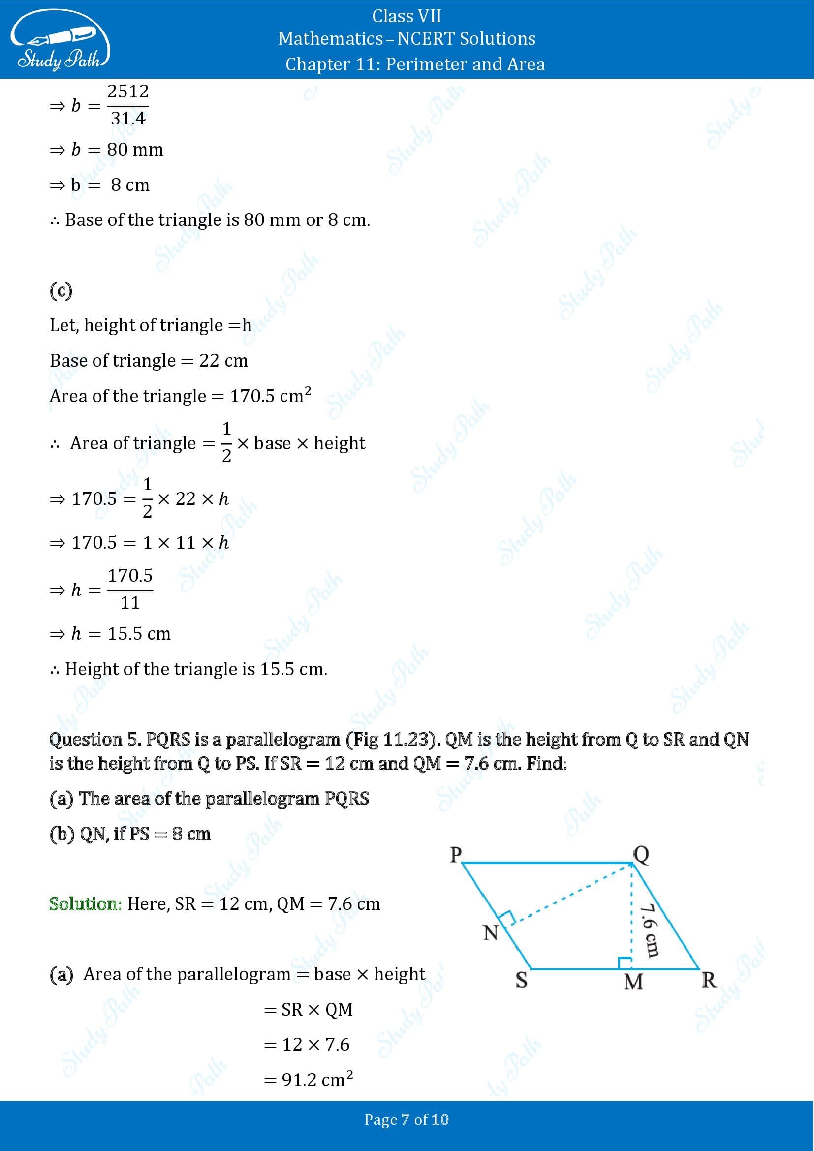 NCERT Solutions for Class 7 Maths Chapter 11 Perimeter and Area Exercise 11.2 00007