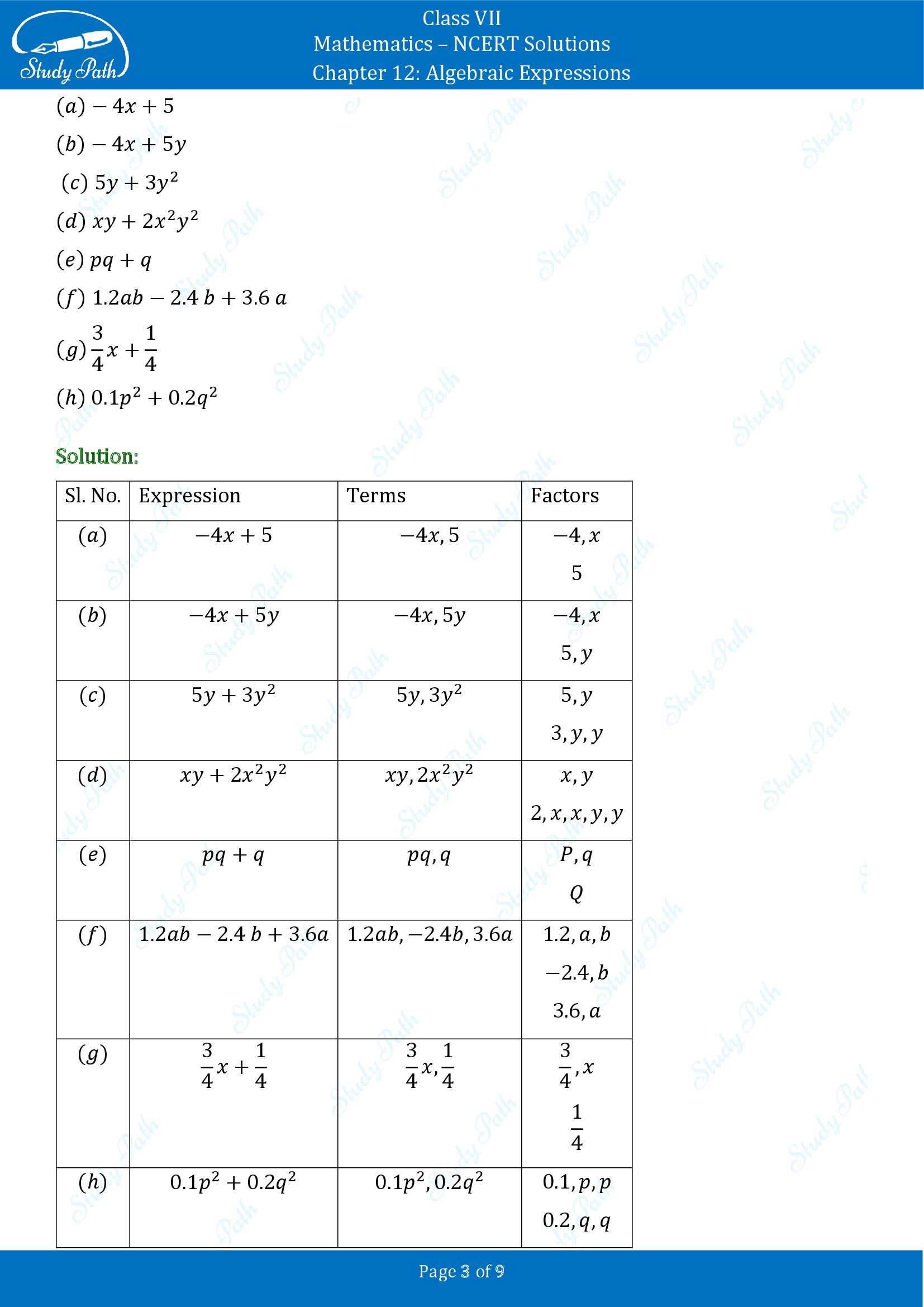 NCERT Solutions for Class 7 Maths Chapter 12 Algebraic Expressions Exercise 12.1 00003