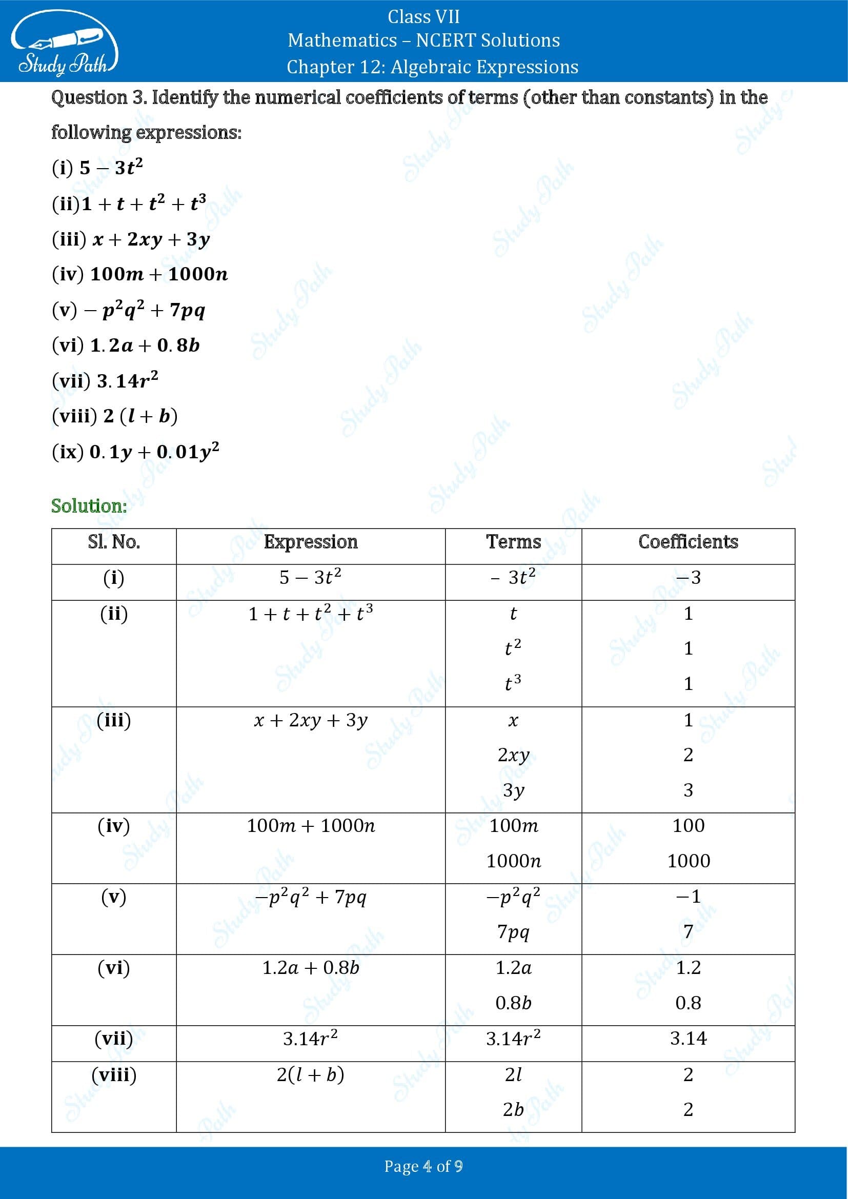 NCERT Solutions for Class 7 Maths Chapter 12 Algebraic Expressions Exercise 12.1 00004