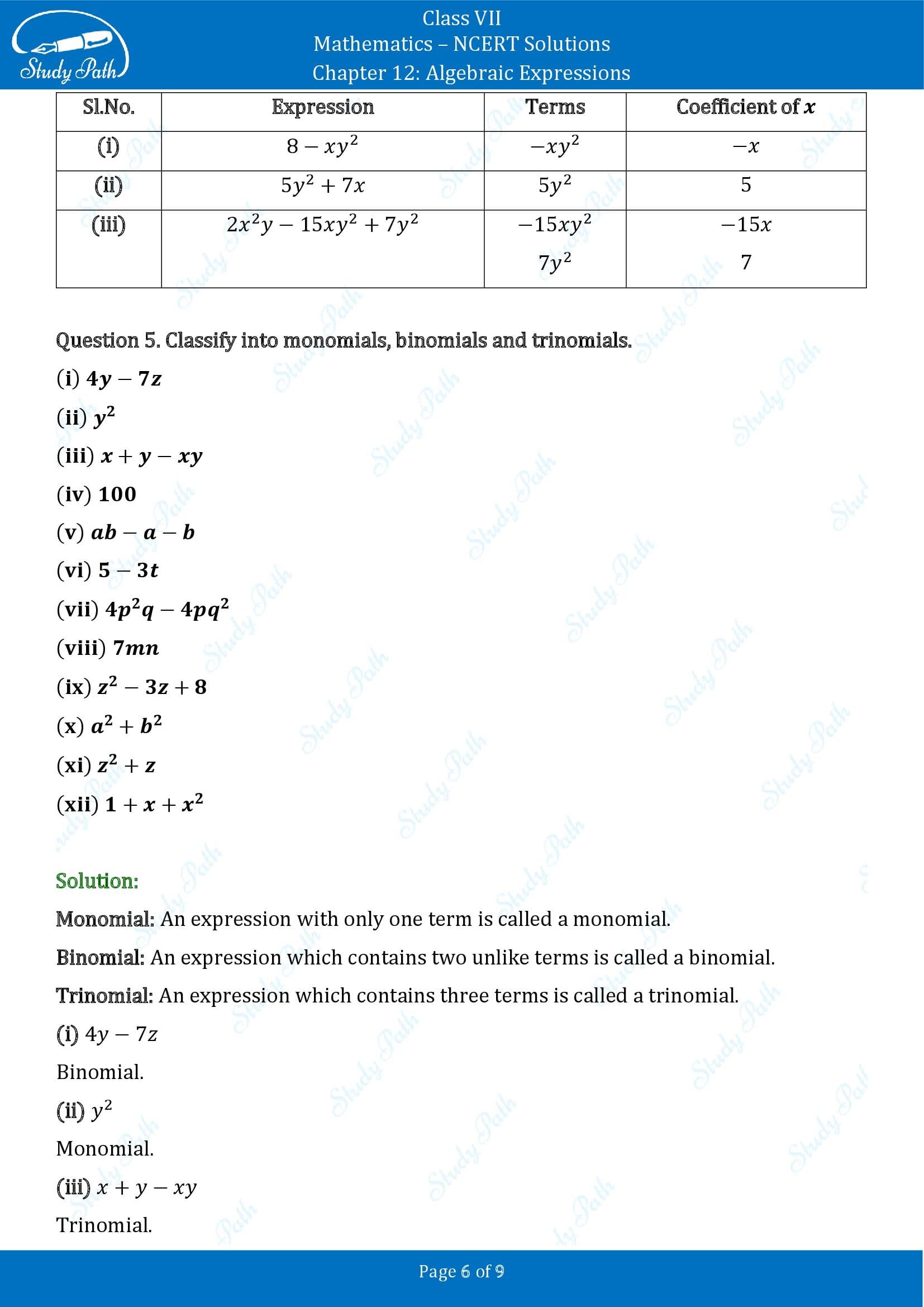NCERT Solutions for Class 7 Maths Chapter 12 Algebraic Expressions Exercise 12.1 00006