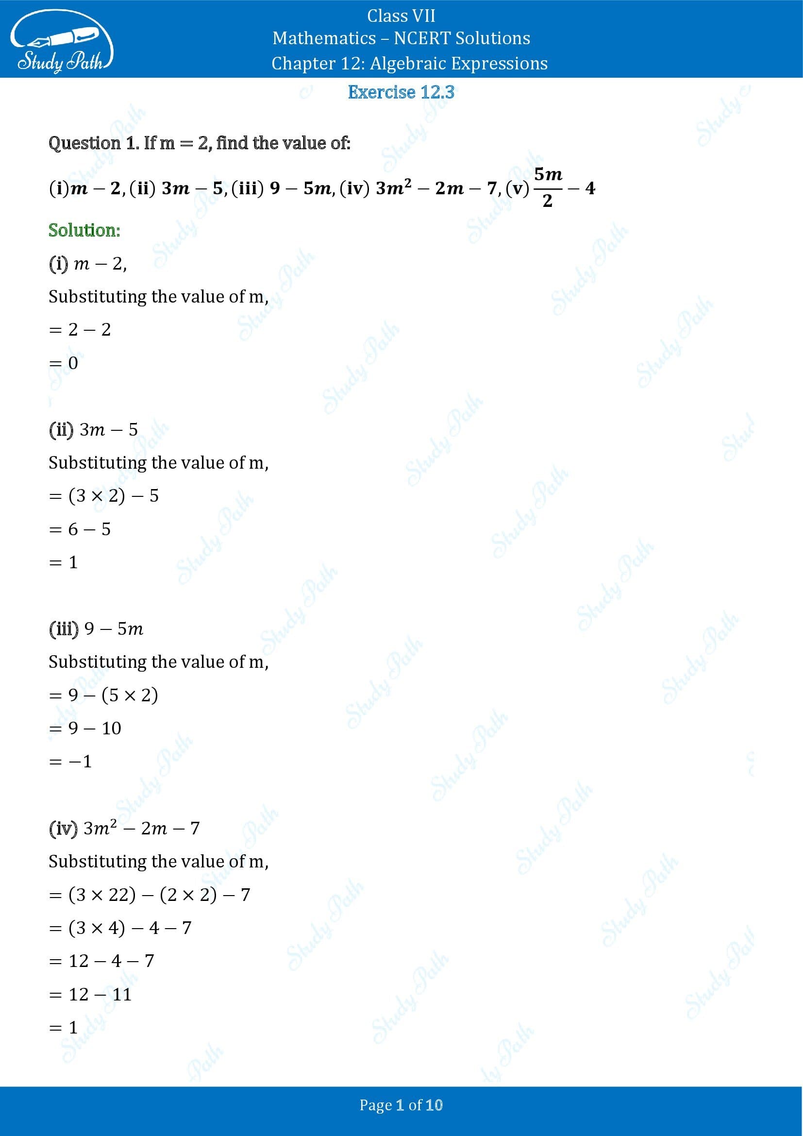 NCERT Solutions for Class 7 Maths Chapter 12 Algebraic Expressions Exercise 12.3 00001