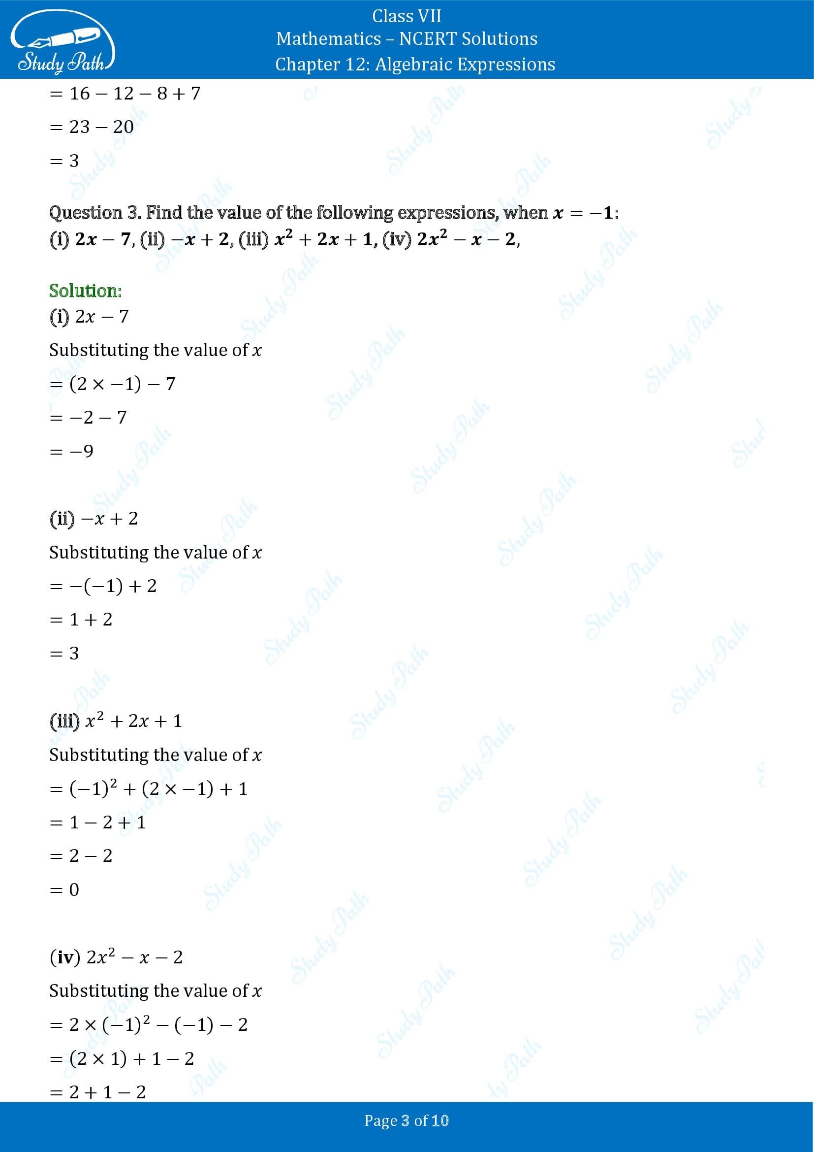 NCERT Solutions for Class 7 Maths Chapter 12 Algebraic Expressions Exercise 12.3 00003