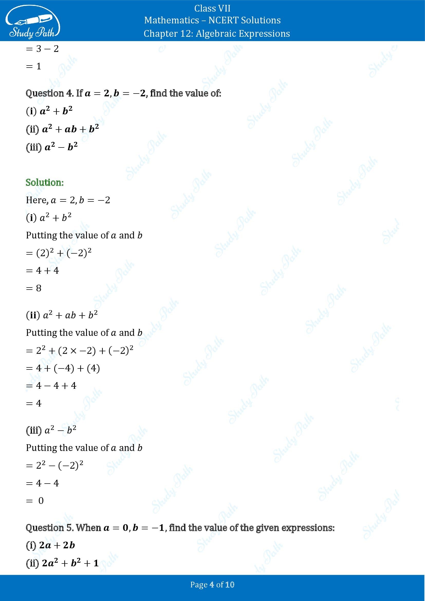 NCERT Solutions for Class 7 Maths Chapter 12 Algebraic Expressions Exercise 12.3 00004
