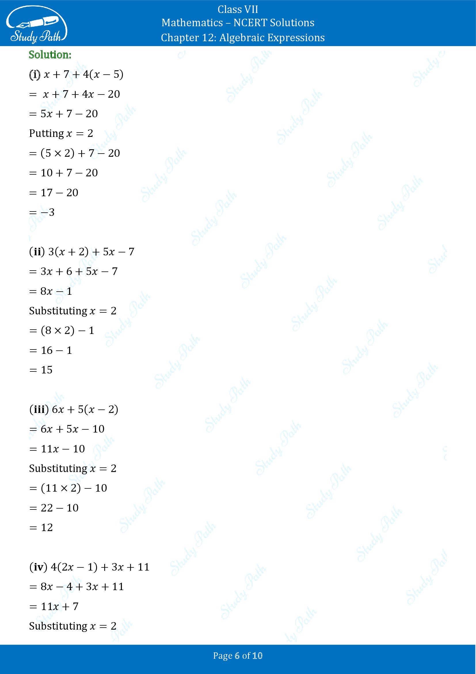 NCERT Solutions for Class 7 Maths Chapter 12 Algebraic Expressions Exercise 12.3 00006