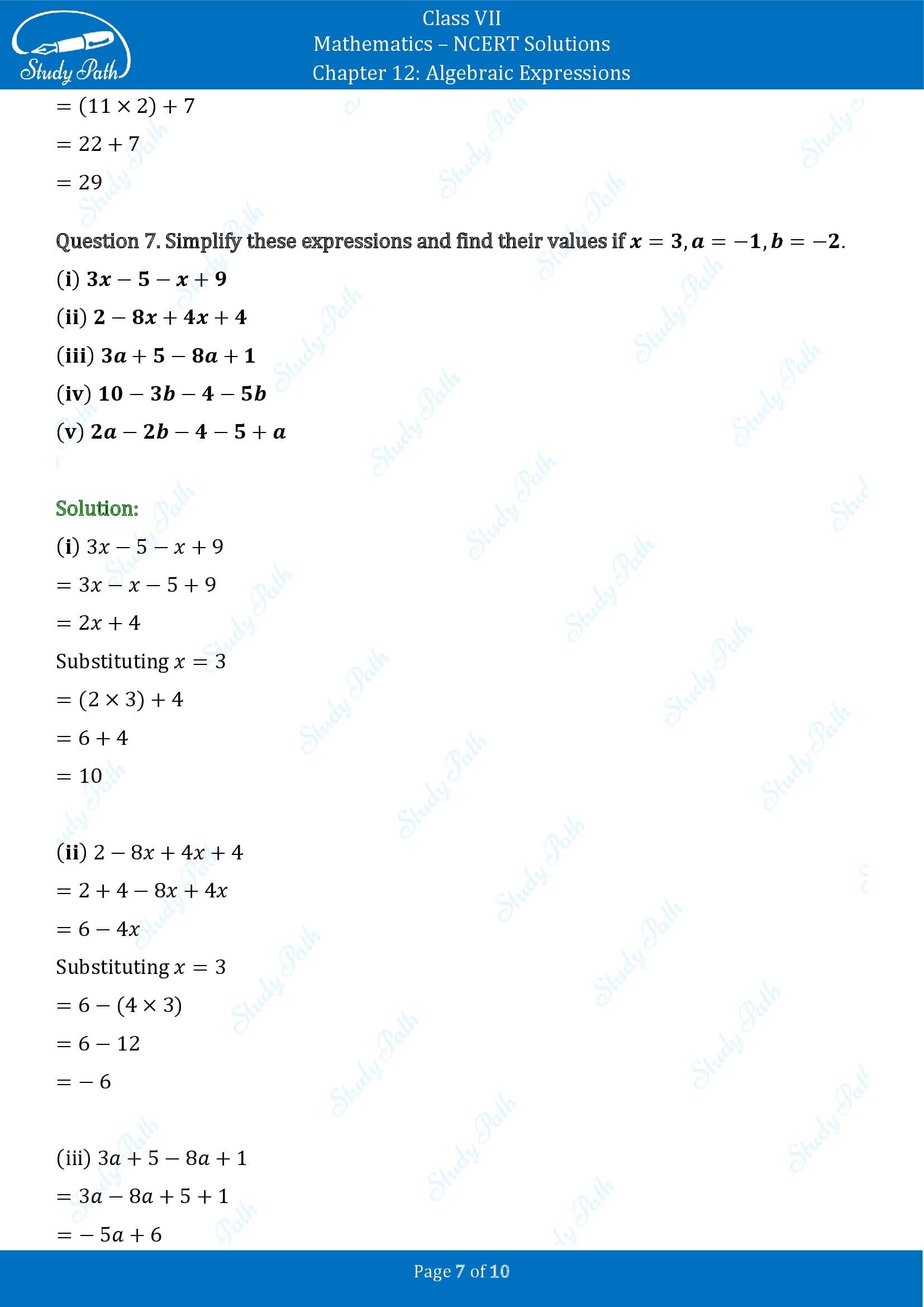 NCERT Solutions for Class 7 Maths Chapter 12 Algebraic Expressions Exercise 12.3 00007