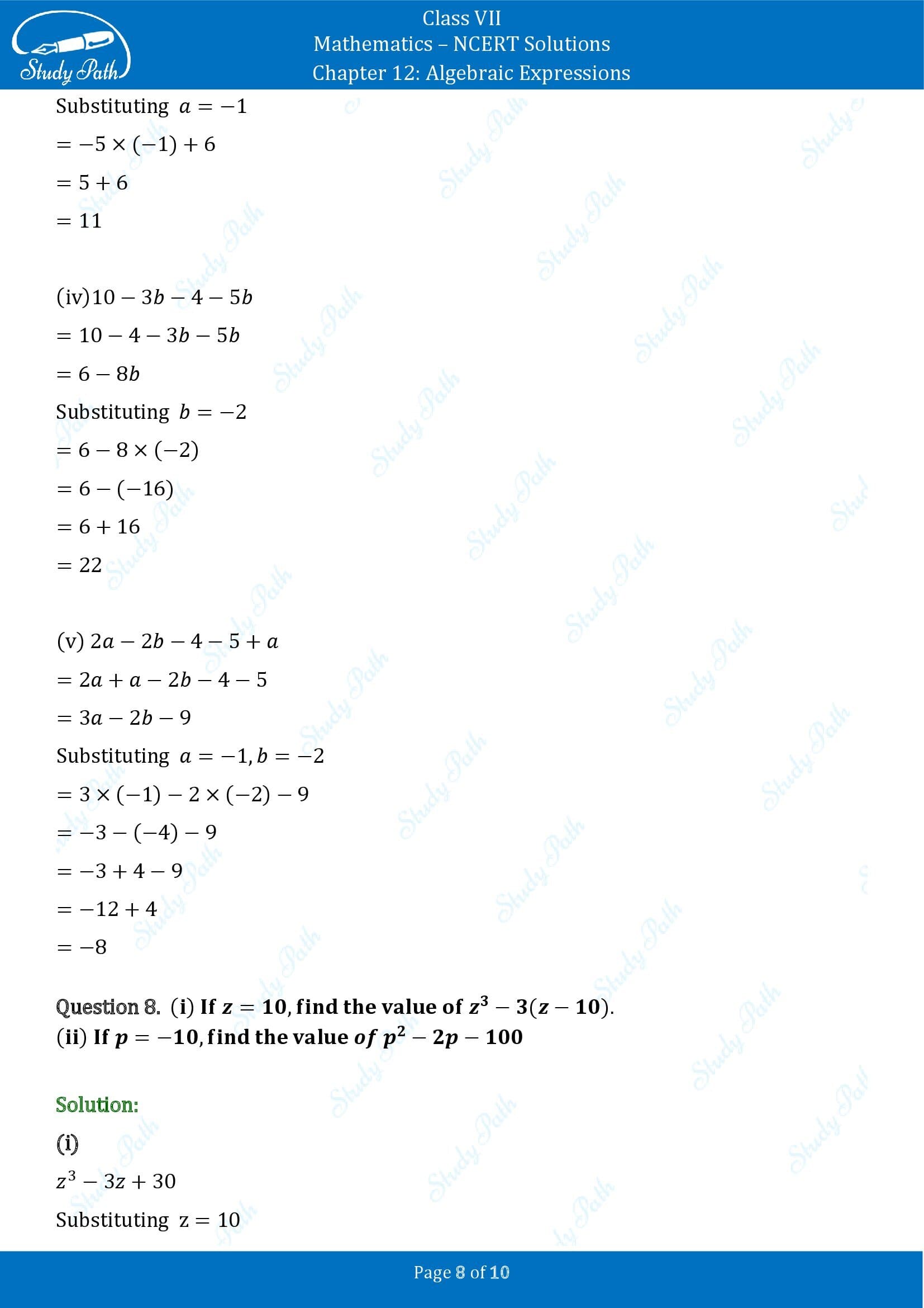 NCERT Solutions for Class 7 Maths Chapter 12 Algebraic Expressions Exercise 12.3 00008