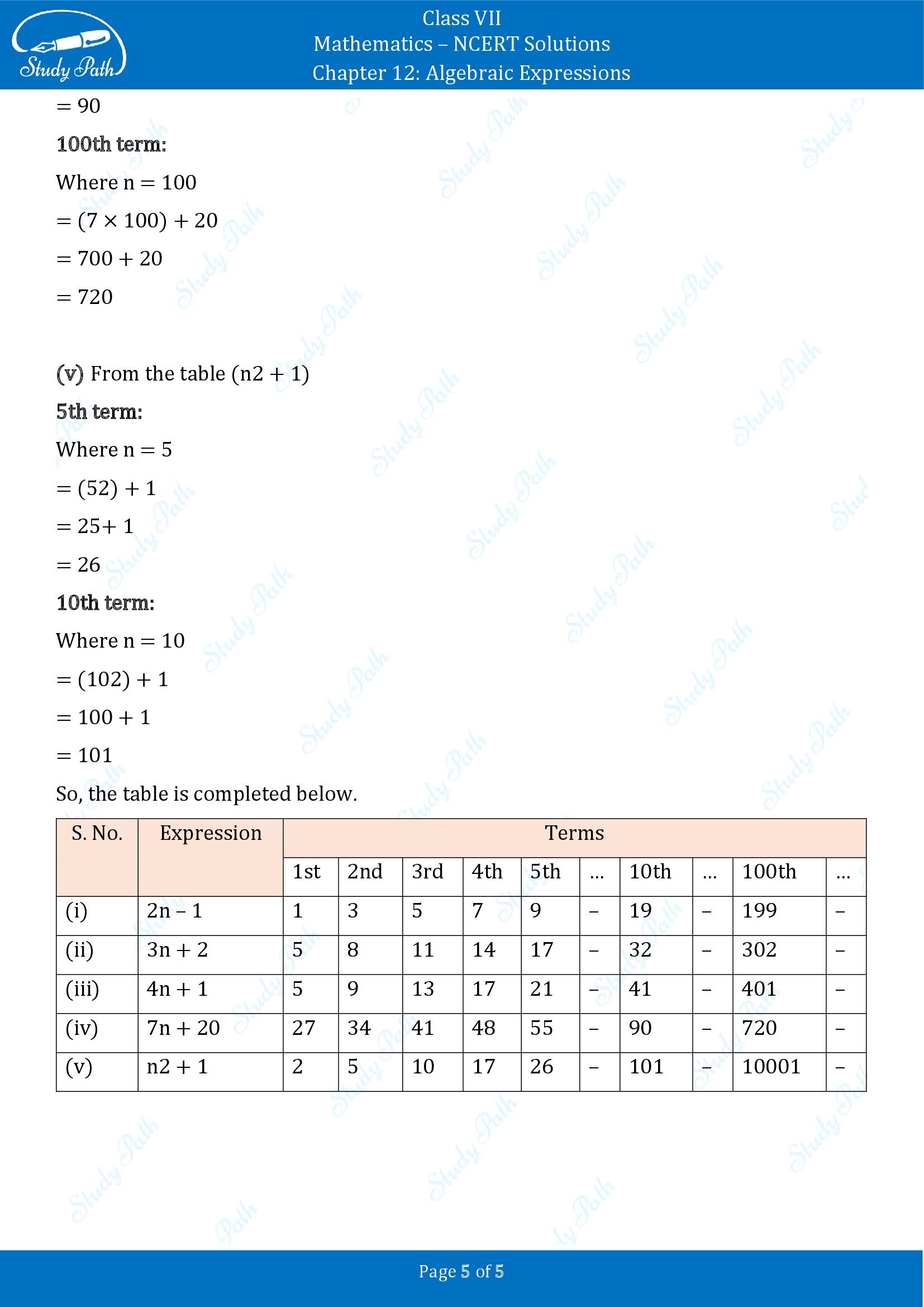 NCERT Solutions for Class 7 Maths Chapter 12 Algebraic Expressions Exercise 12.4 00005