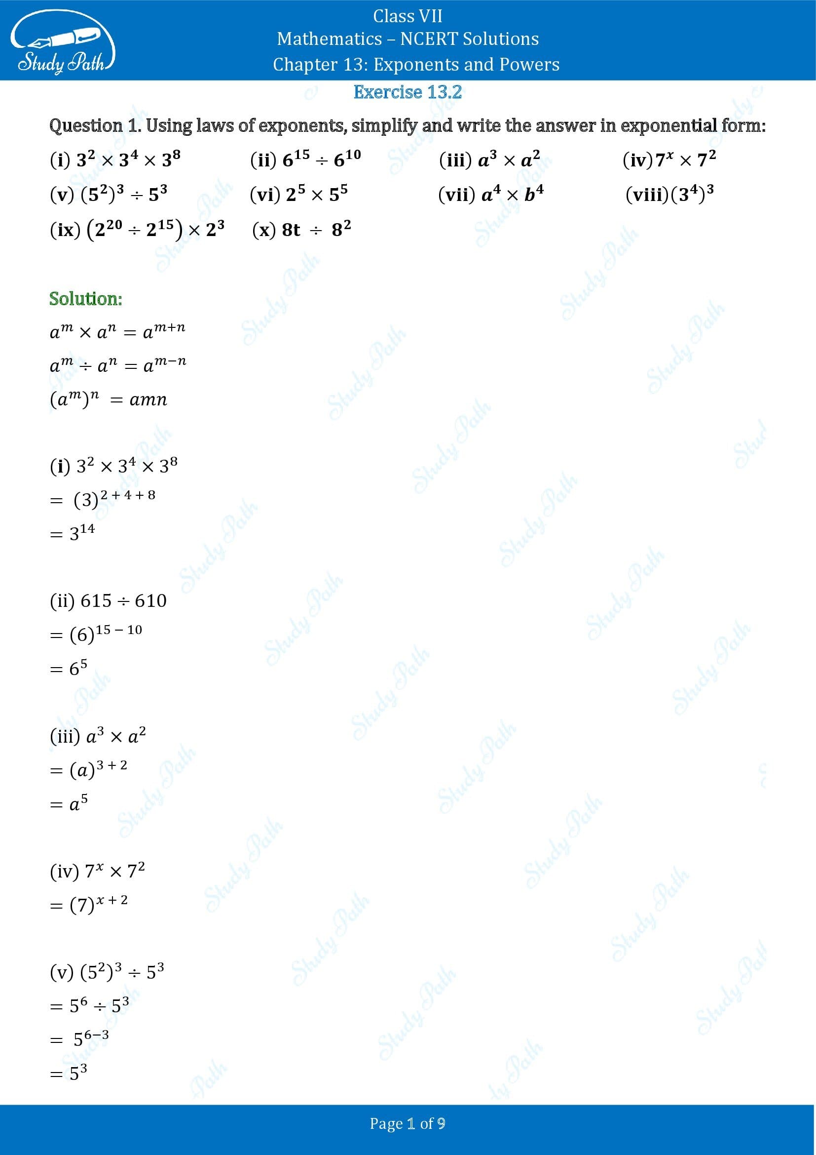 NCERT Solutions for Class 7 Maths Chapter 13 Exponents and Powers Exercise 13.2 00001